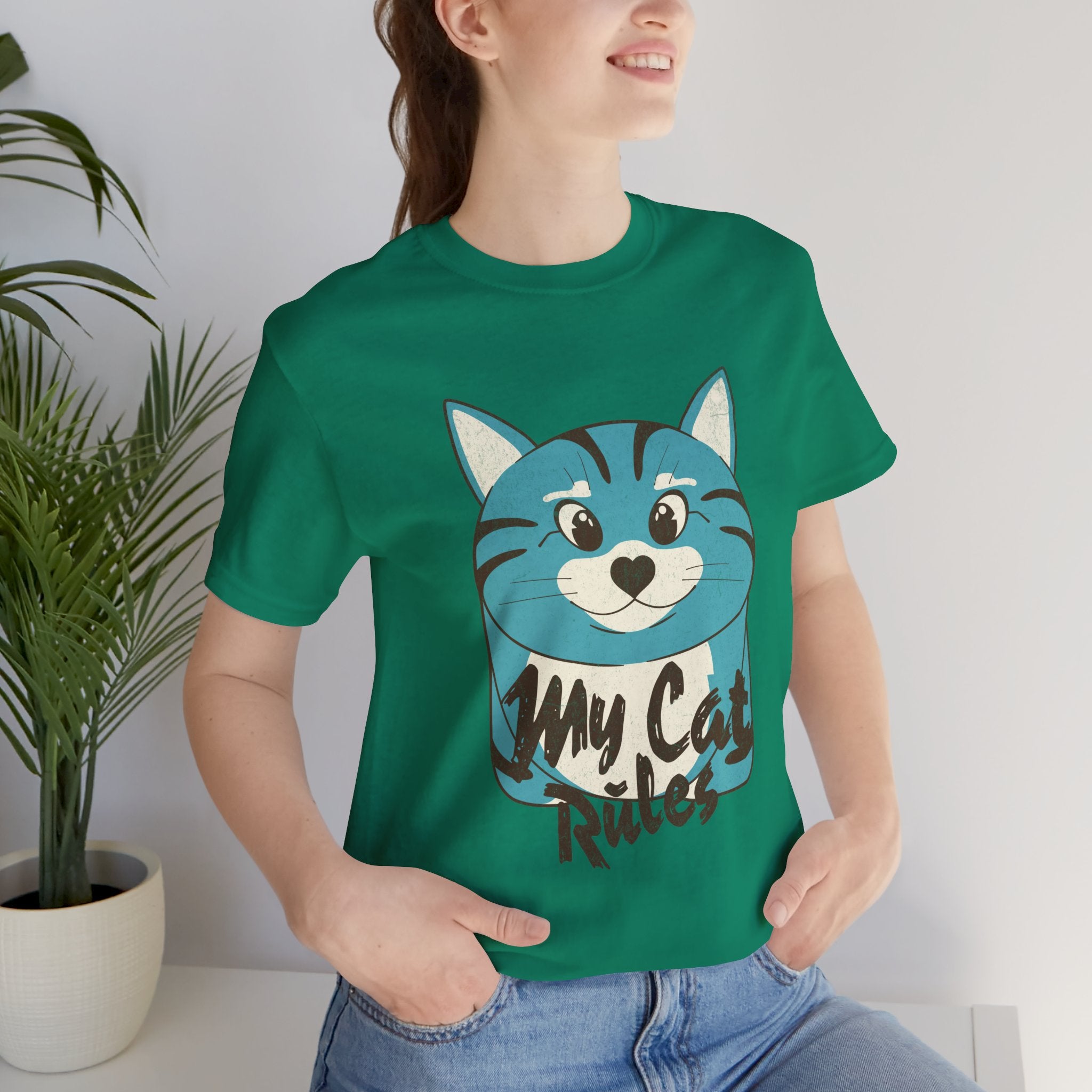 My Cat Rules T-Shirt — Cute Blue Cat Graphic Tee for Cat Lovers