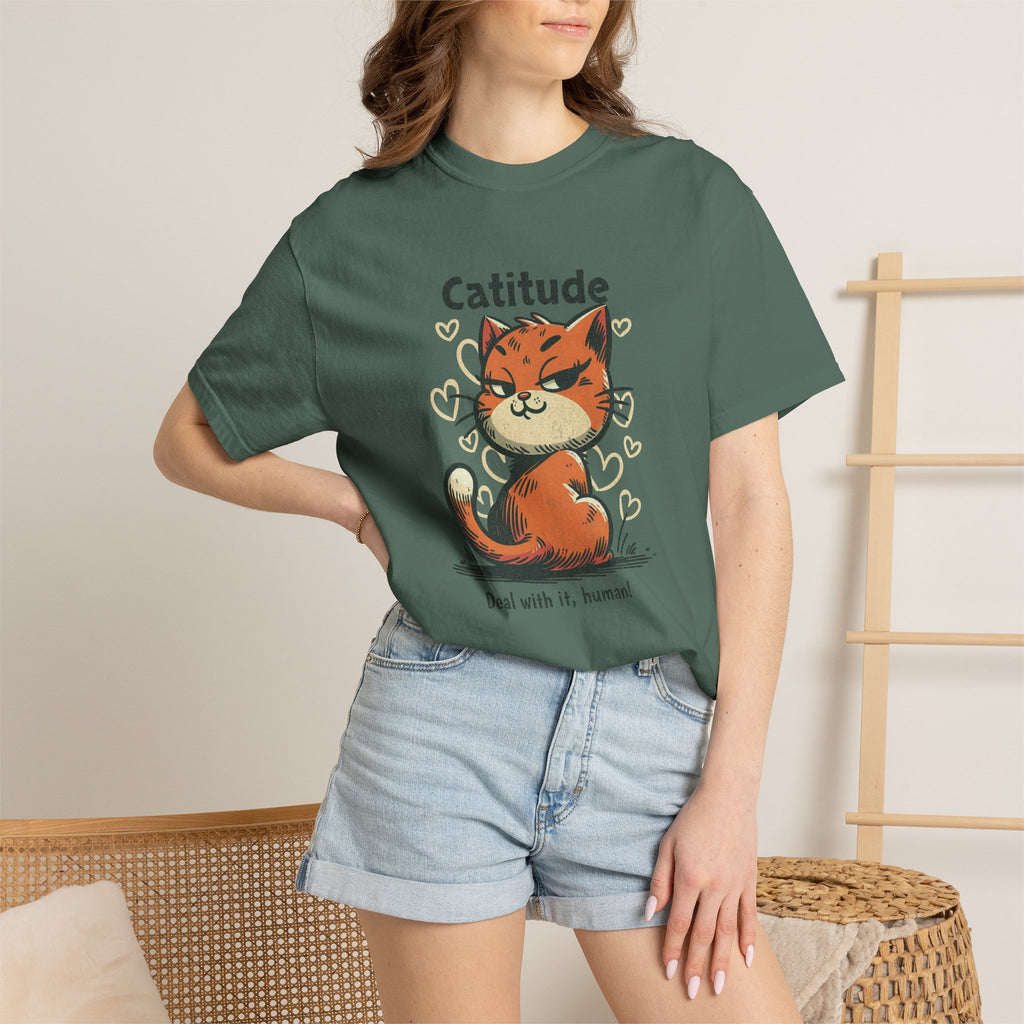 Catitude T-Shirt — Cute Orange Cat Graphic Tee, "Deal with it, human!"