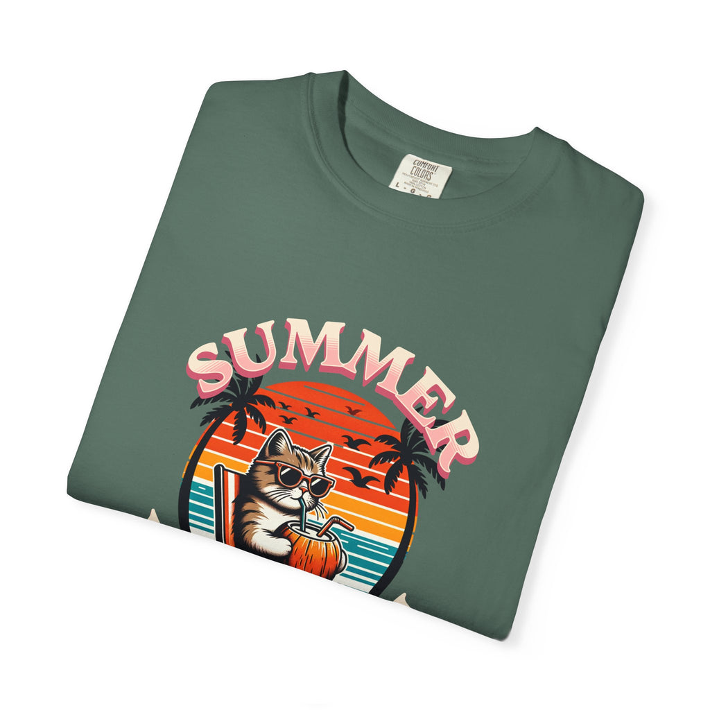 Summer Vacation T‑Shirt — Retro Cat on Beach Graphic