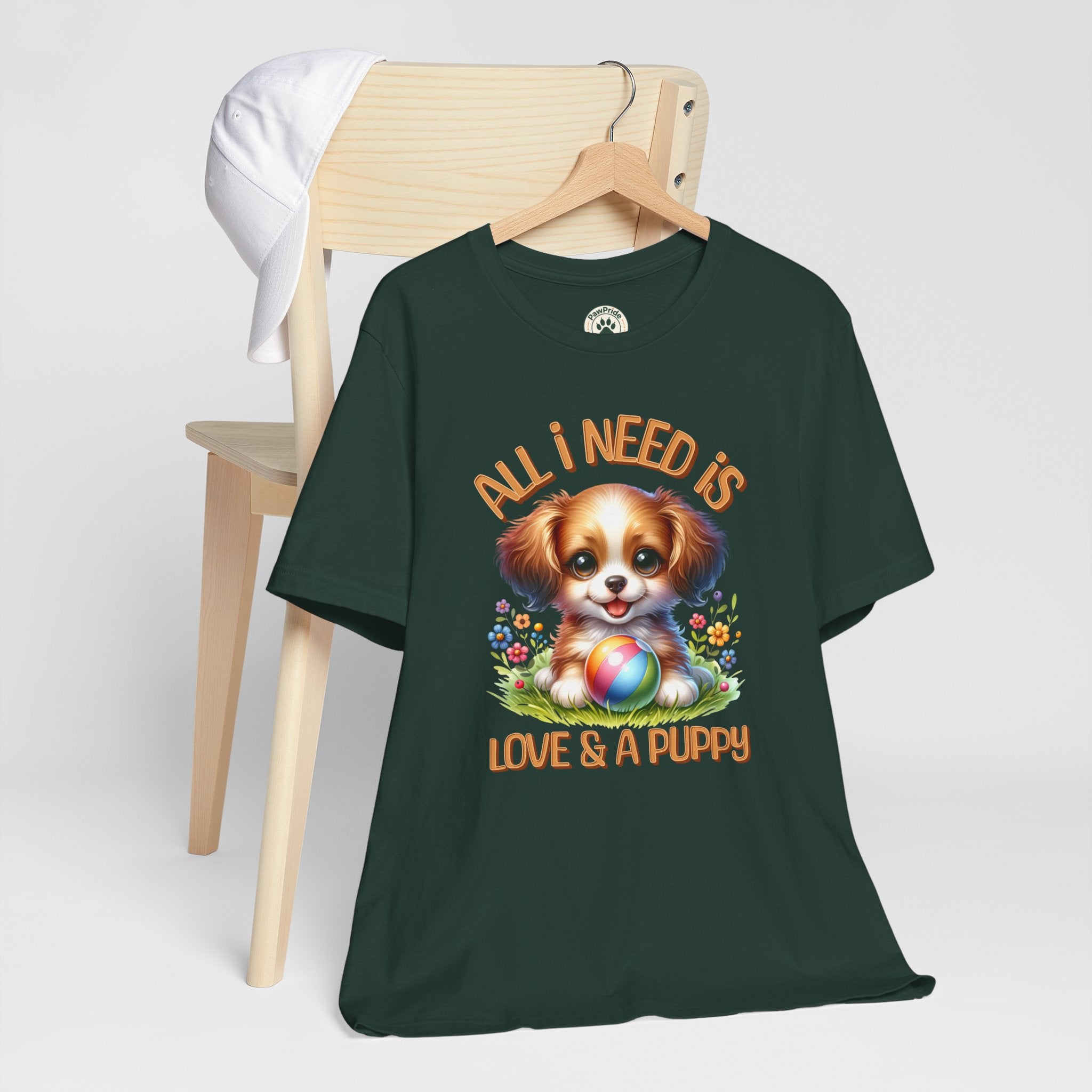 T-Shirt — "All I Need Is Love & a Puppy" Cute Puppy Graphic Tee