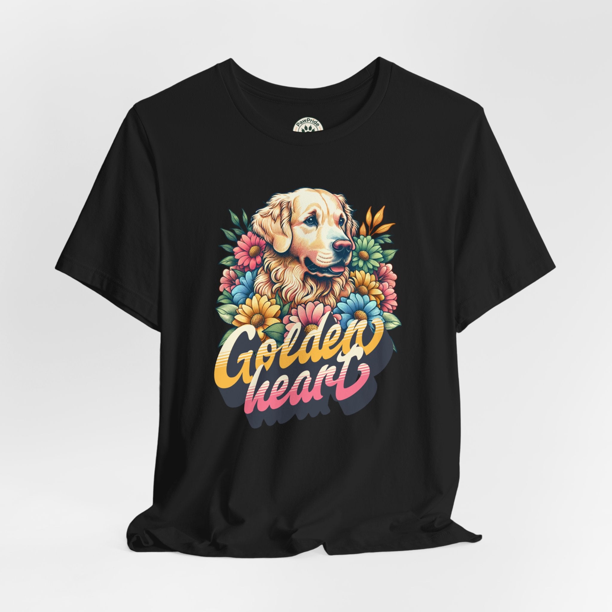 Golden Heart T-Shirt — Retro Floral Golden Retriever Tee