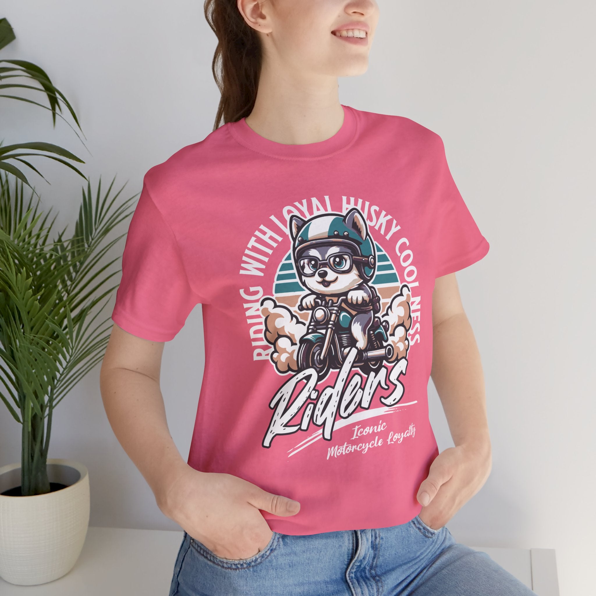 Riders Cat Motorcycle Tee — "Riding With Loyal Husky Coolness" Graphic Shirt