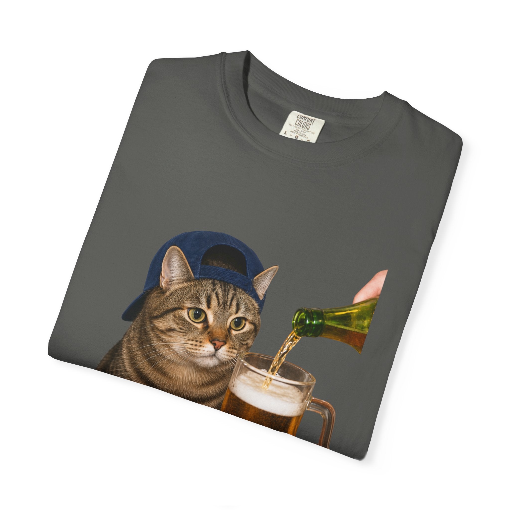 Cat With Beer T-Shirt — Funny Cat Drinking Beer Graphic Tee