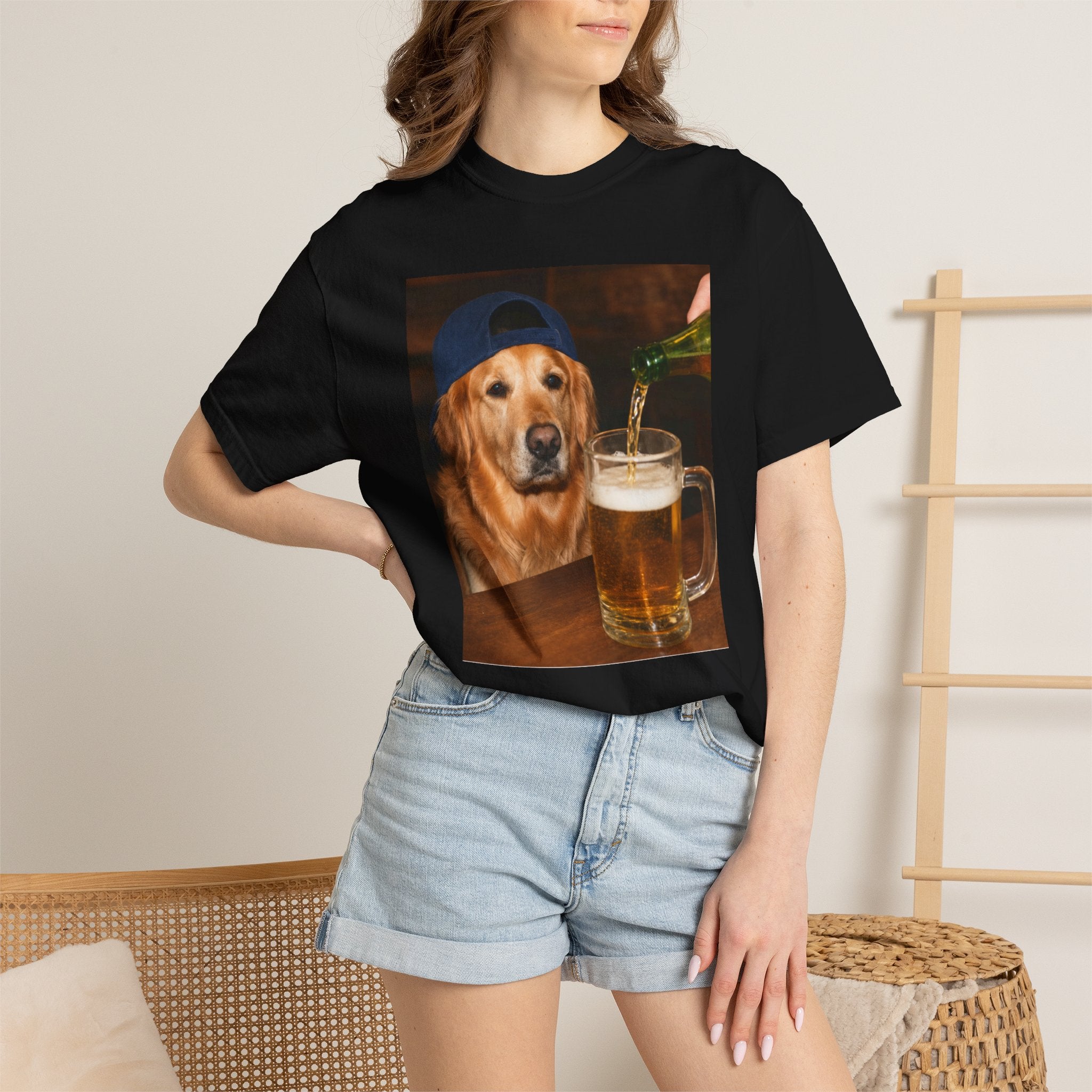 Golden Retriever Beer T-Shirt — Funny Dog Drinking Beer Graphic Tee