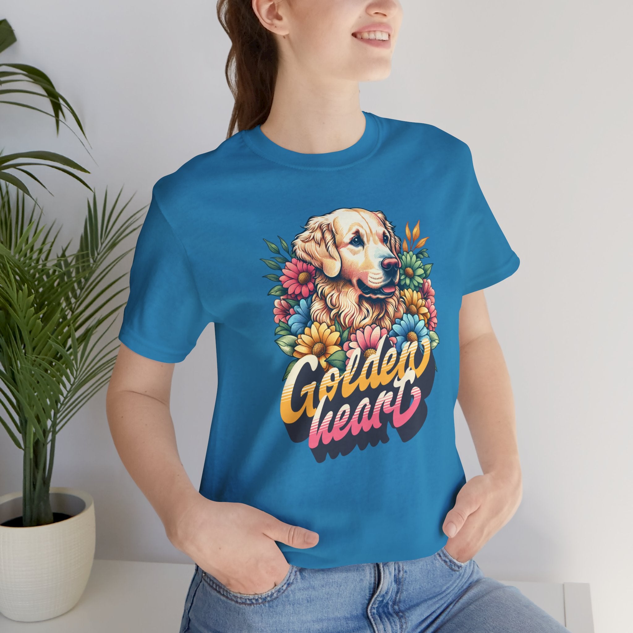 Golden Heart T-Shirt — Retro Floral Golden Retriever Tee