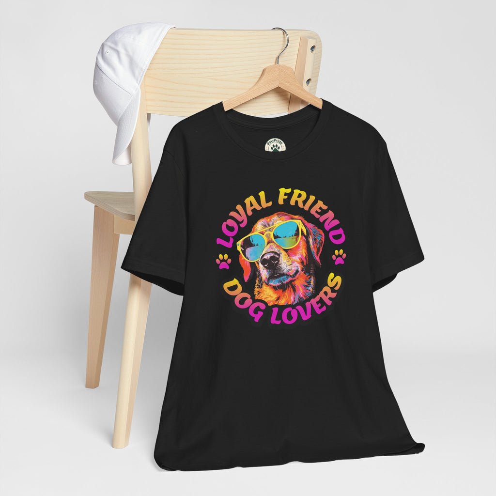 Dog Lovers T-Shirt — "Loyal Friend" Colorful Sunglasses Puppy Tee