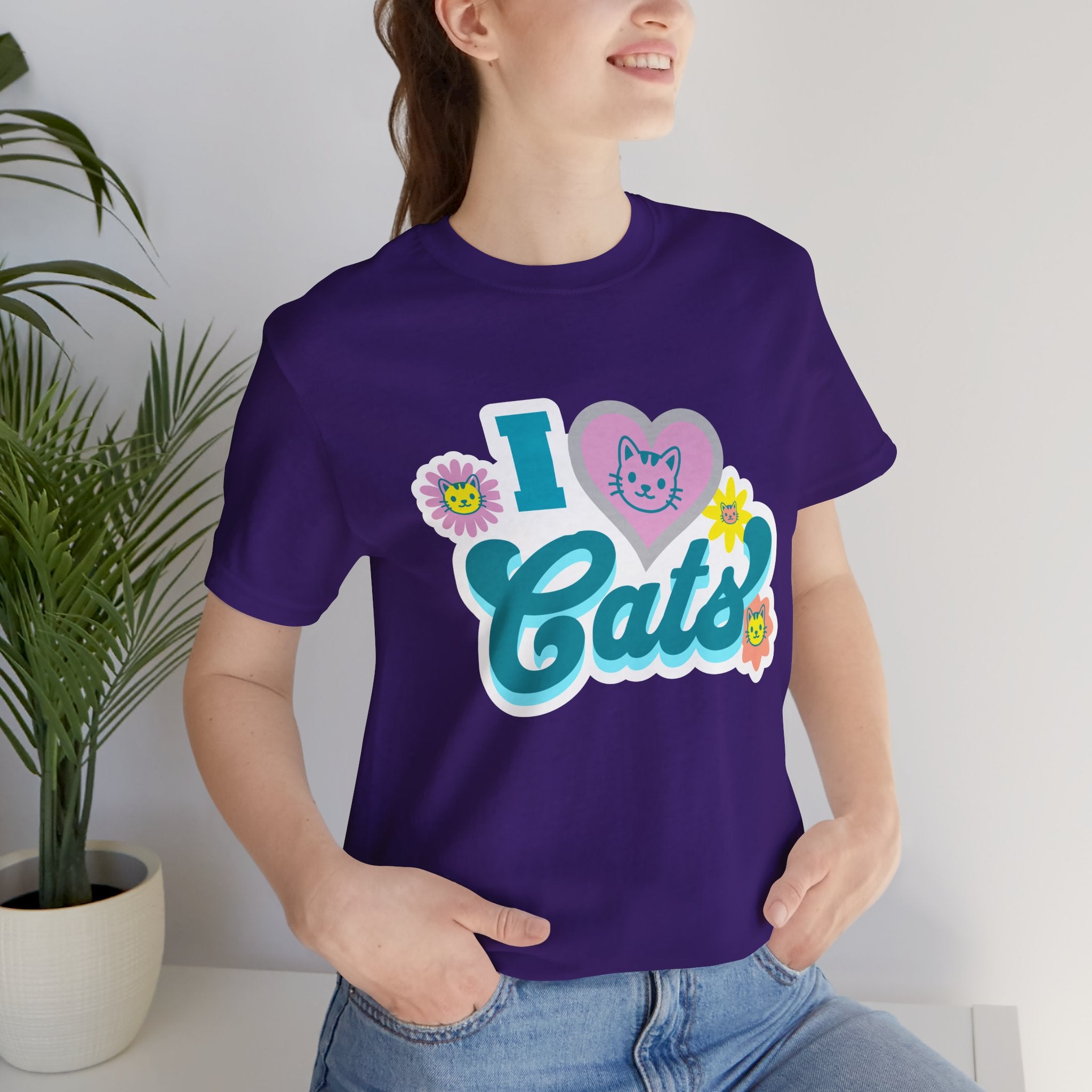 I  Cats Retro Floral Tee — Cute Cat Lover Graphic T-Shirt