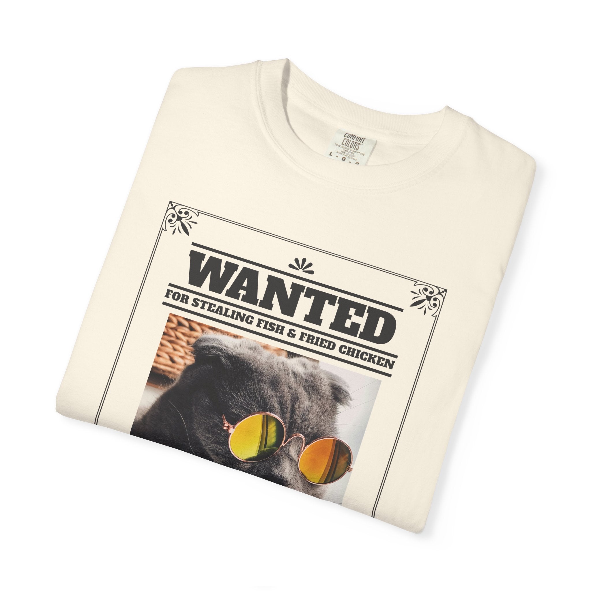 Wanted 'Gangsta Cat' T-Shirt — Vintage Wanted Poster Cat with Sunglasses