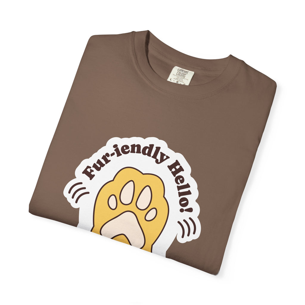 Pet Paw Graphic T-Shirt — "Fur-rendly Hello" Cute Animal Lover Tee