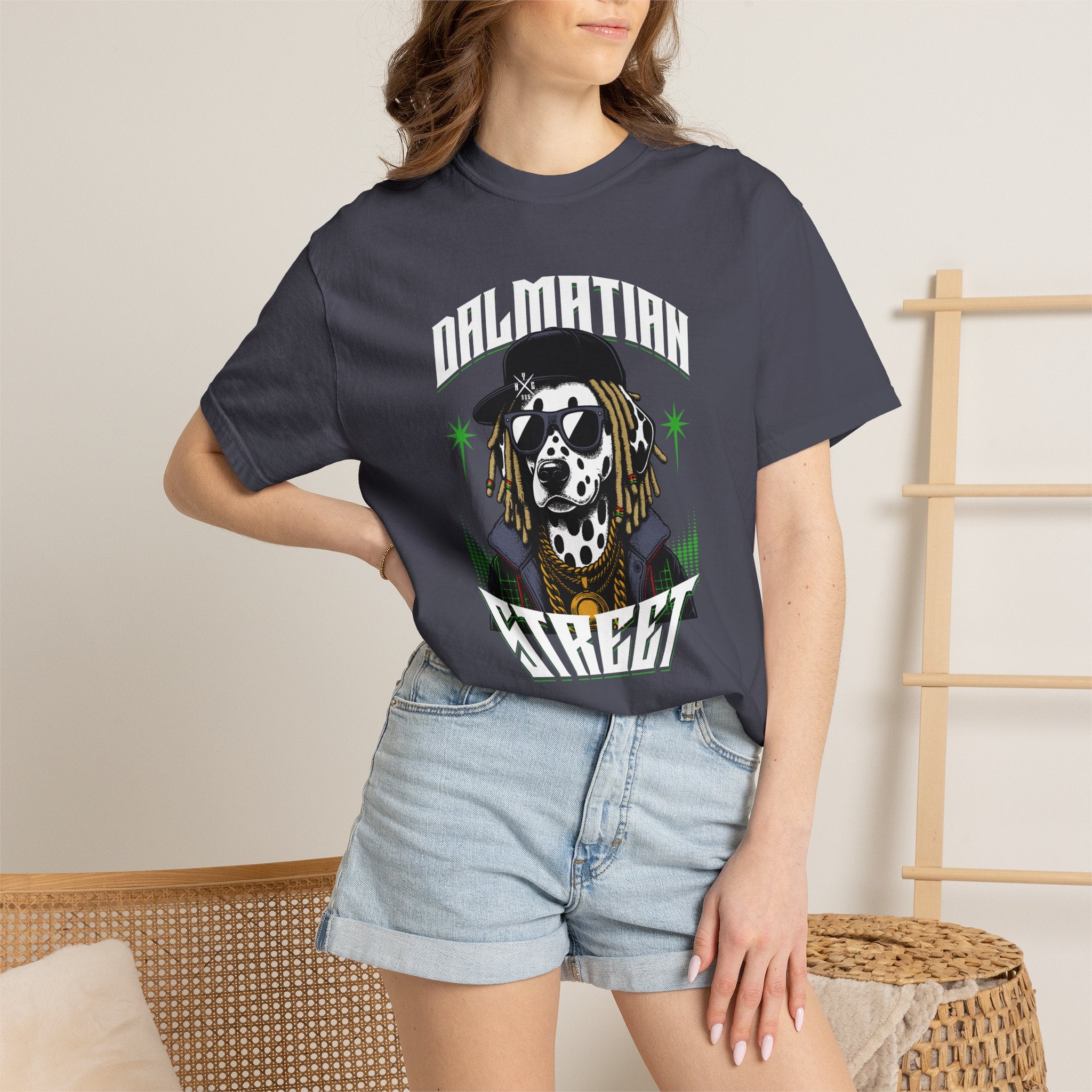 Dalmatian Street Graphic T-Shirt — Retro Hip-Hop Dog Tee