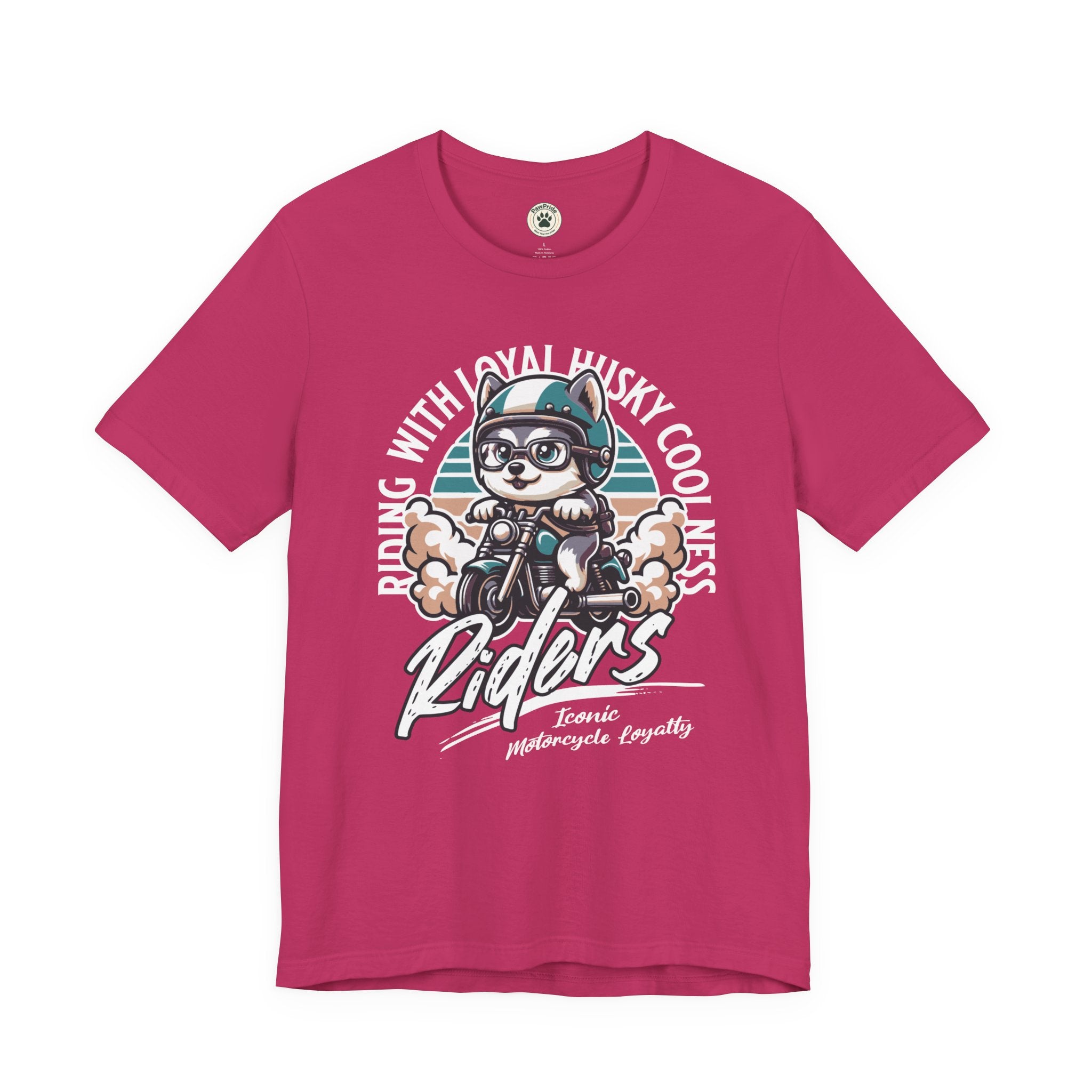 Riders Cat Motorcycle Tee — "Riding With Loyal Husky Coolness" Graphic Shirt