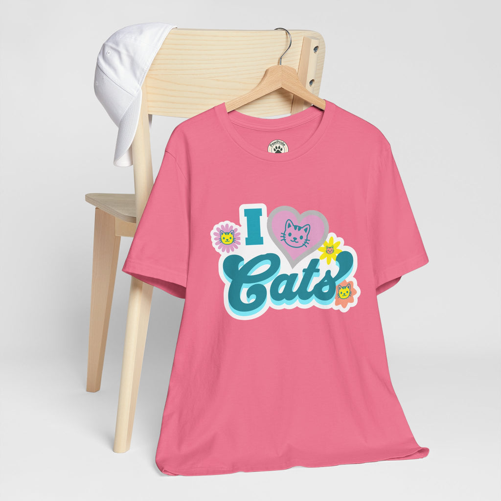 I  Cats Retro Floral Tee — Cute Cat Lover Graphic T-Shirt