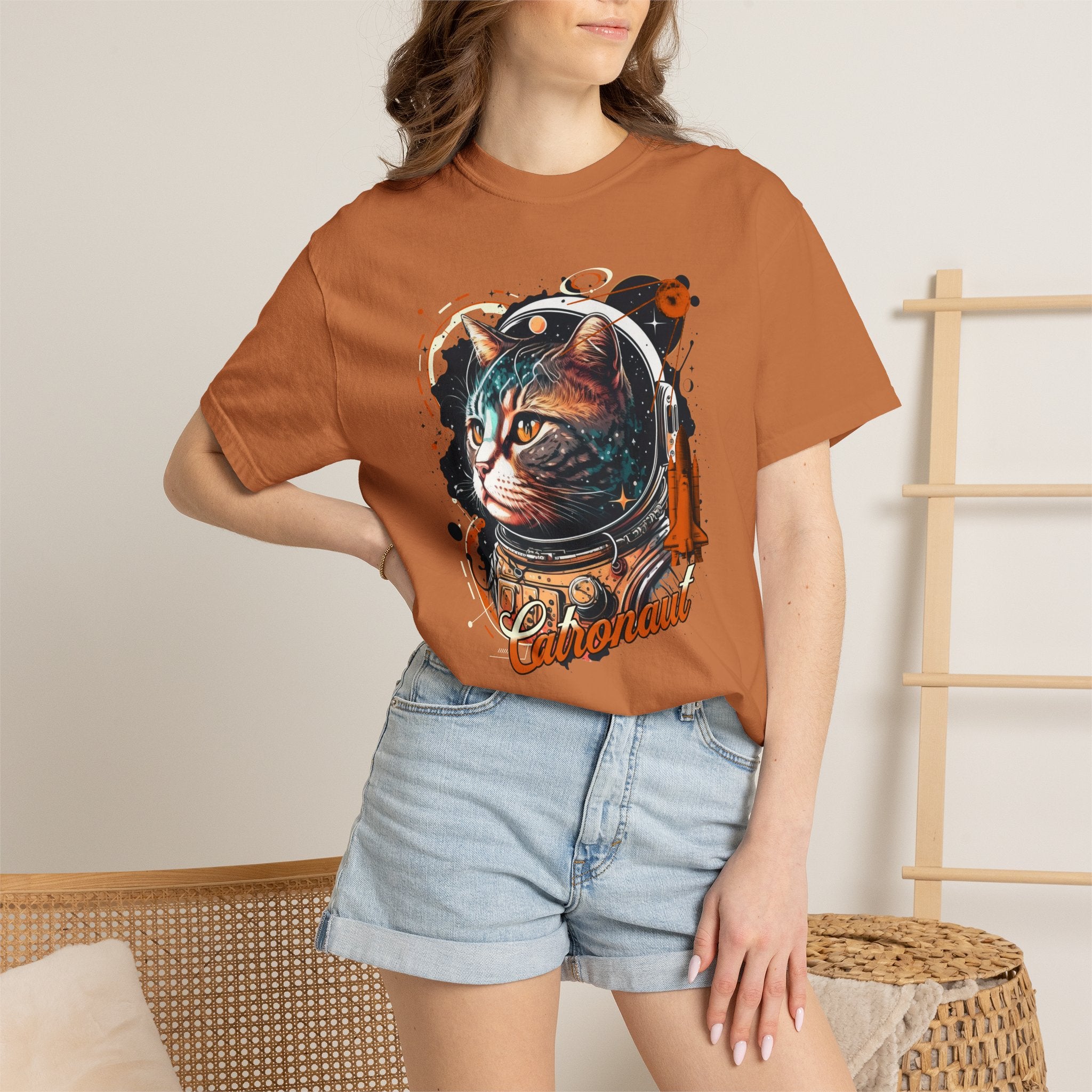 Astronaut Cat Graphic T-Shirt — 'Cabonaut' Retro Space Helmet Tee