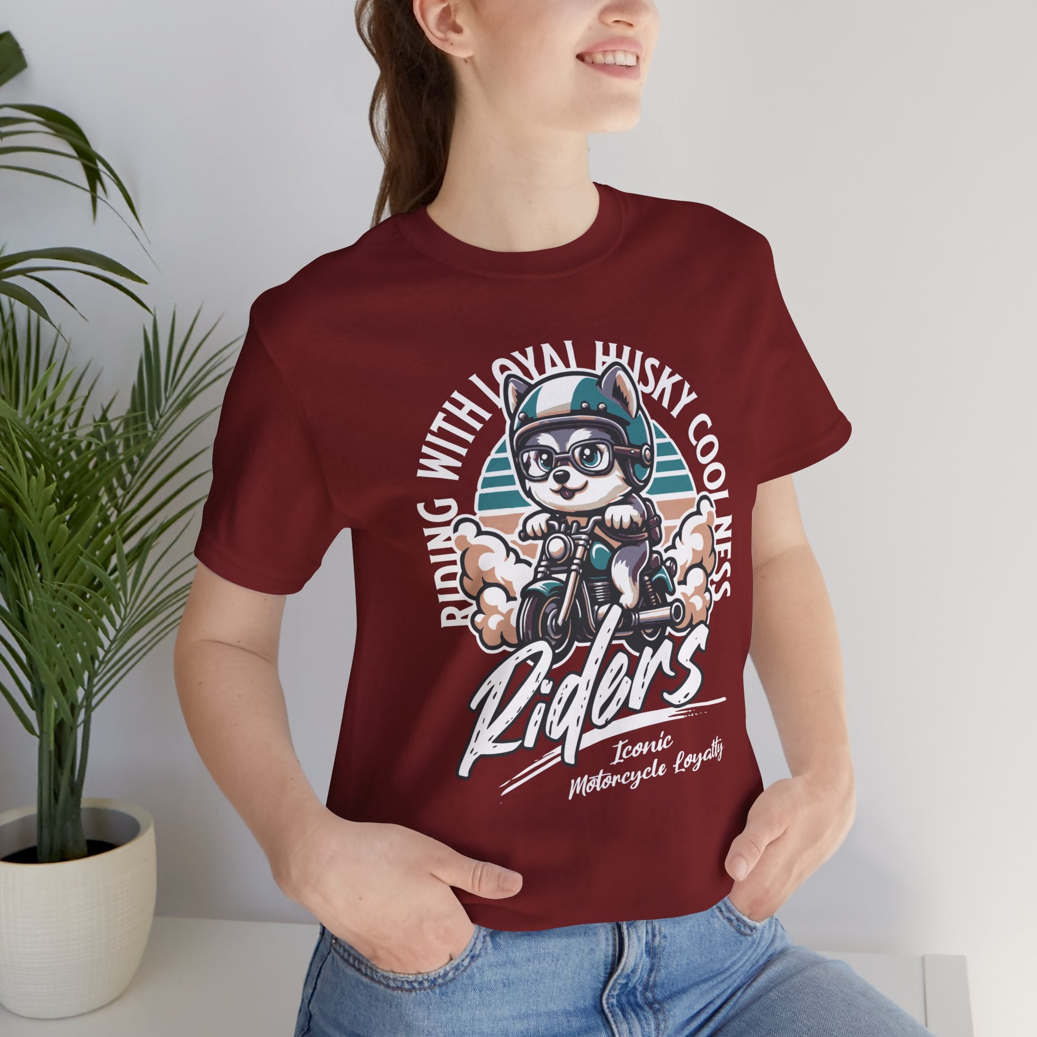 Riders Cat Motorcycle Tee — "Riding With Loyal Husky Coolness" Graphic Shirt
