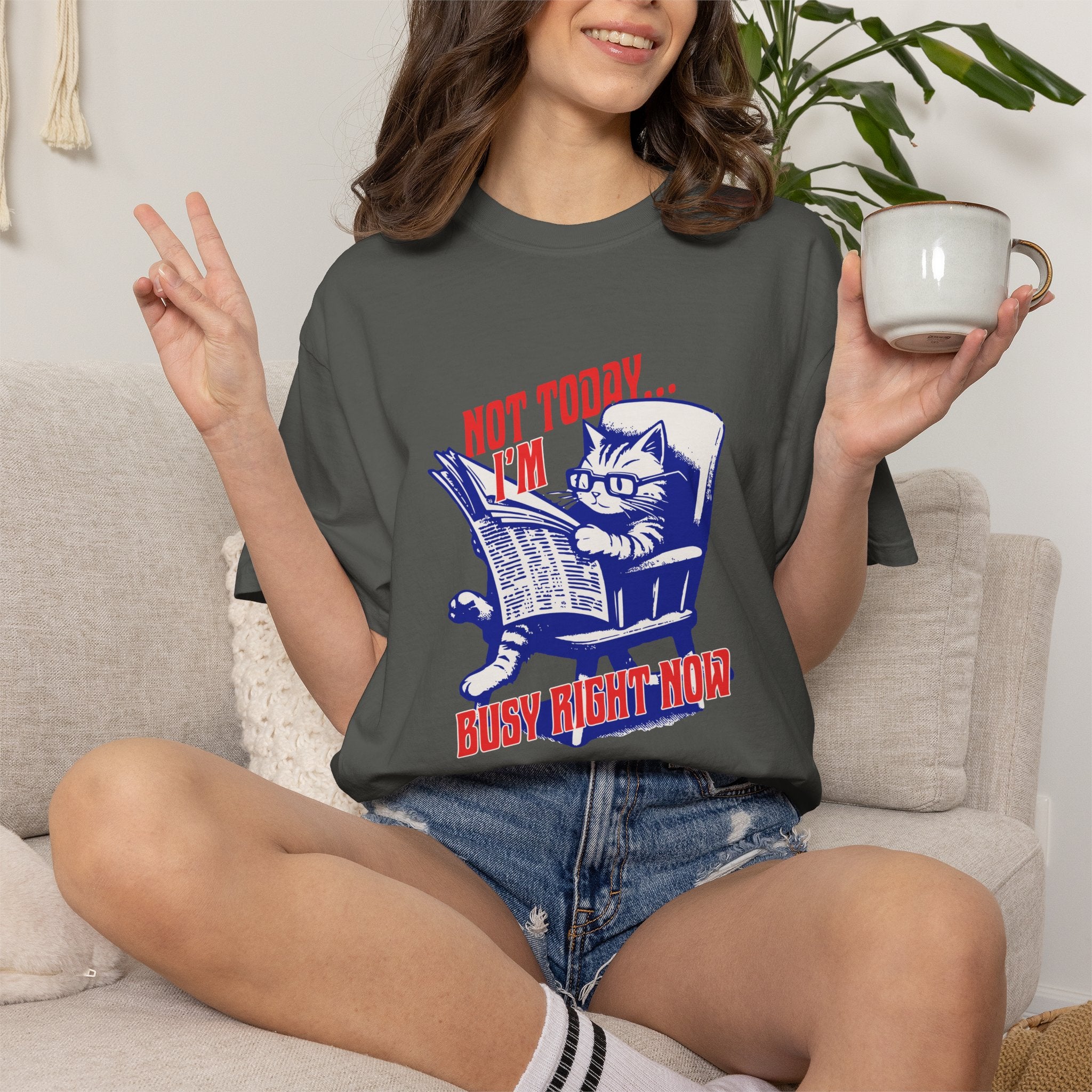 Cat Reading T-Shirt — "Not Today... I'm Busy Right Now" Vintage Graphic Tee