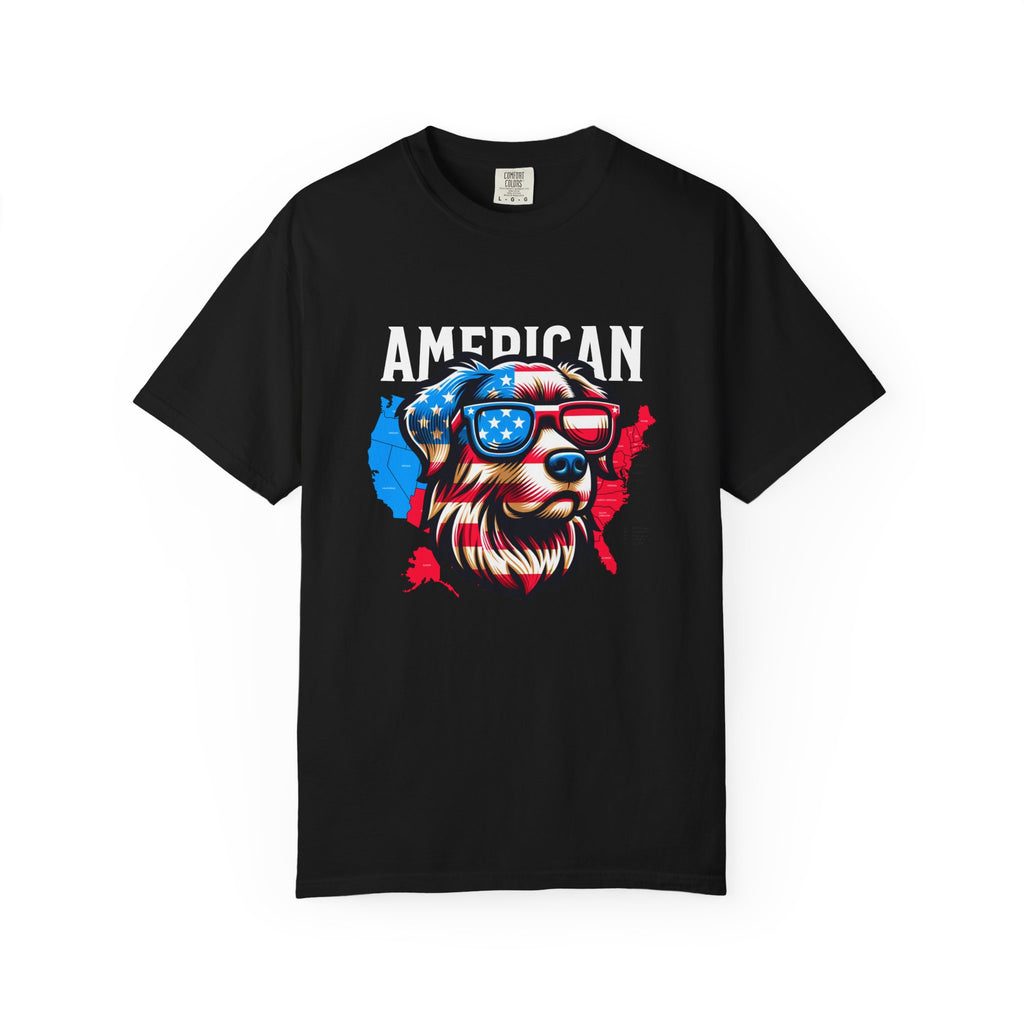 American Dog Graphic T-Shirt — Patriotic Sunglasses USA Crew Tee