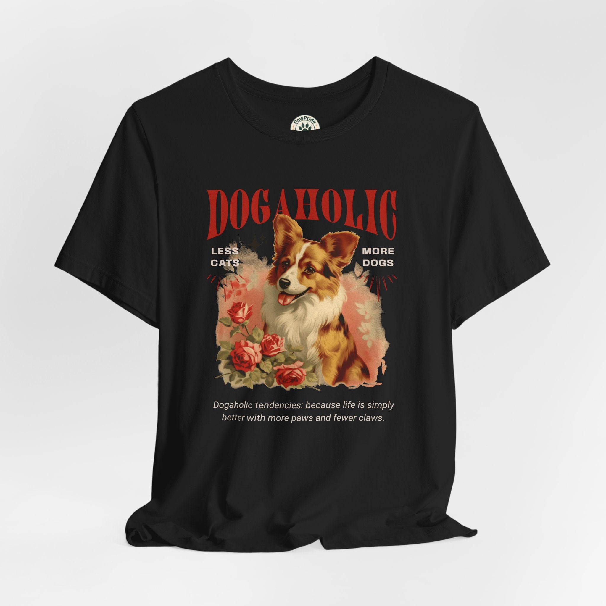 Dogaholic Graphic Tee — Vintage Floral Dog Lover T-Shirt