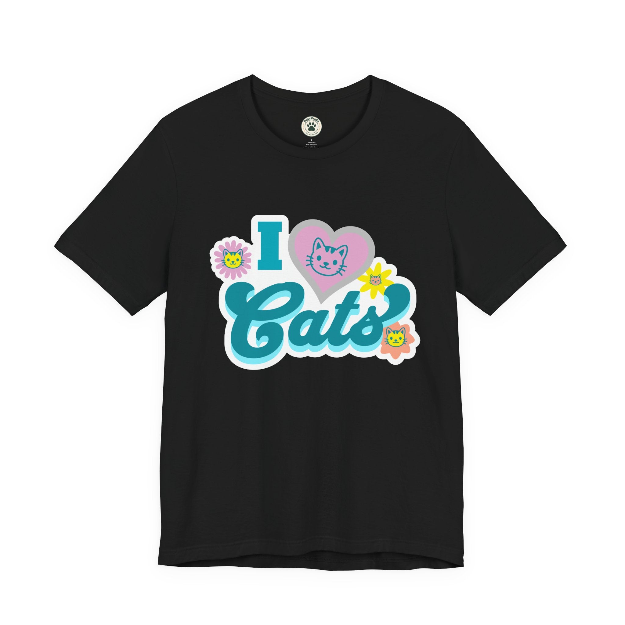 I  Cats Retro Floral Tee — Cute Cat Lover Graphic T-Shirt