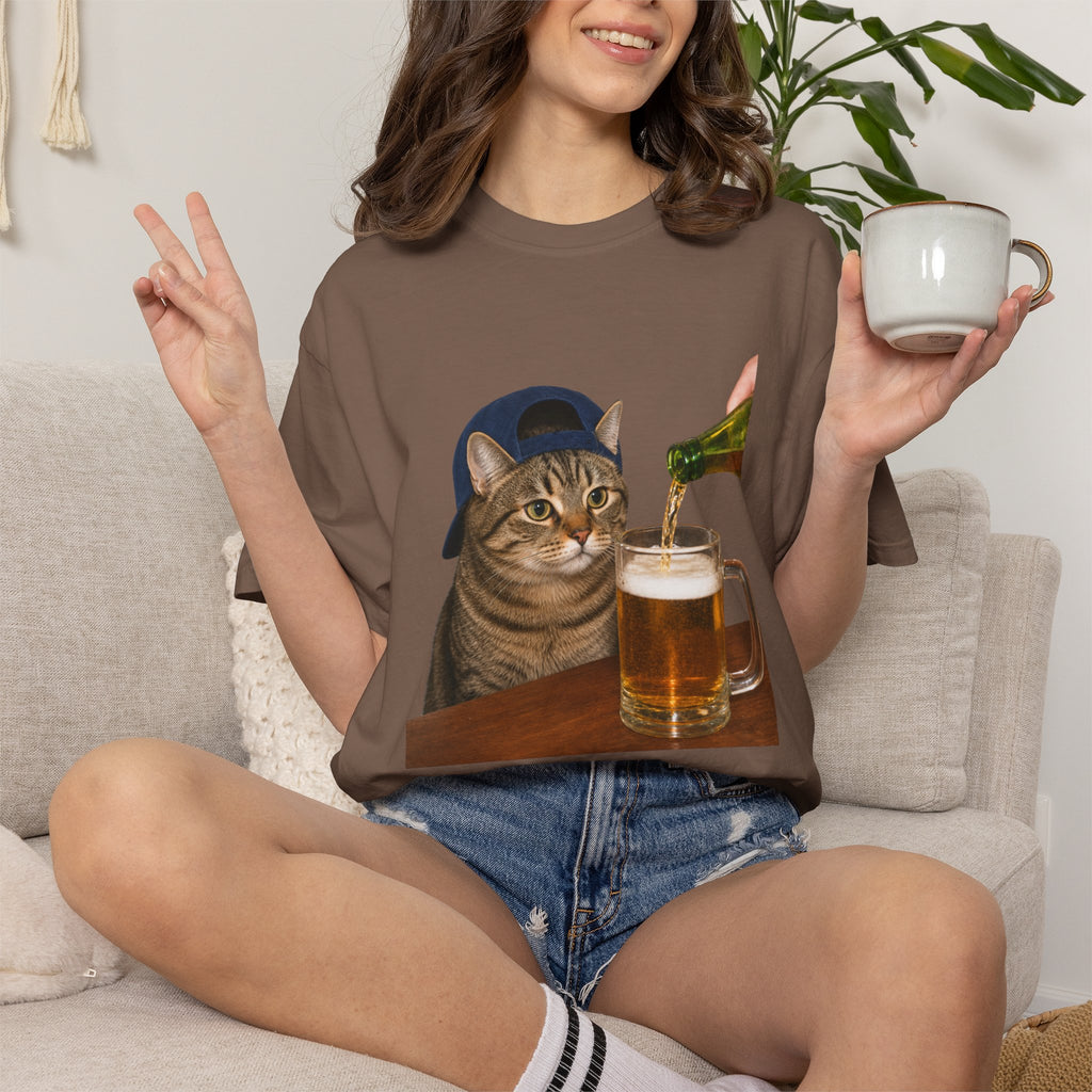 Cat With Beer T-Shirt — Funny Cat Drinking Beer Graphic Tee