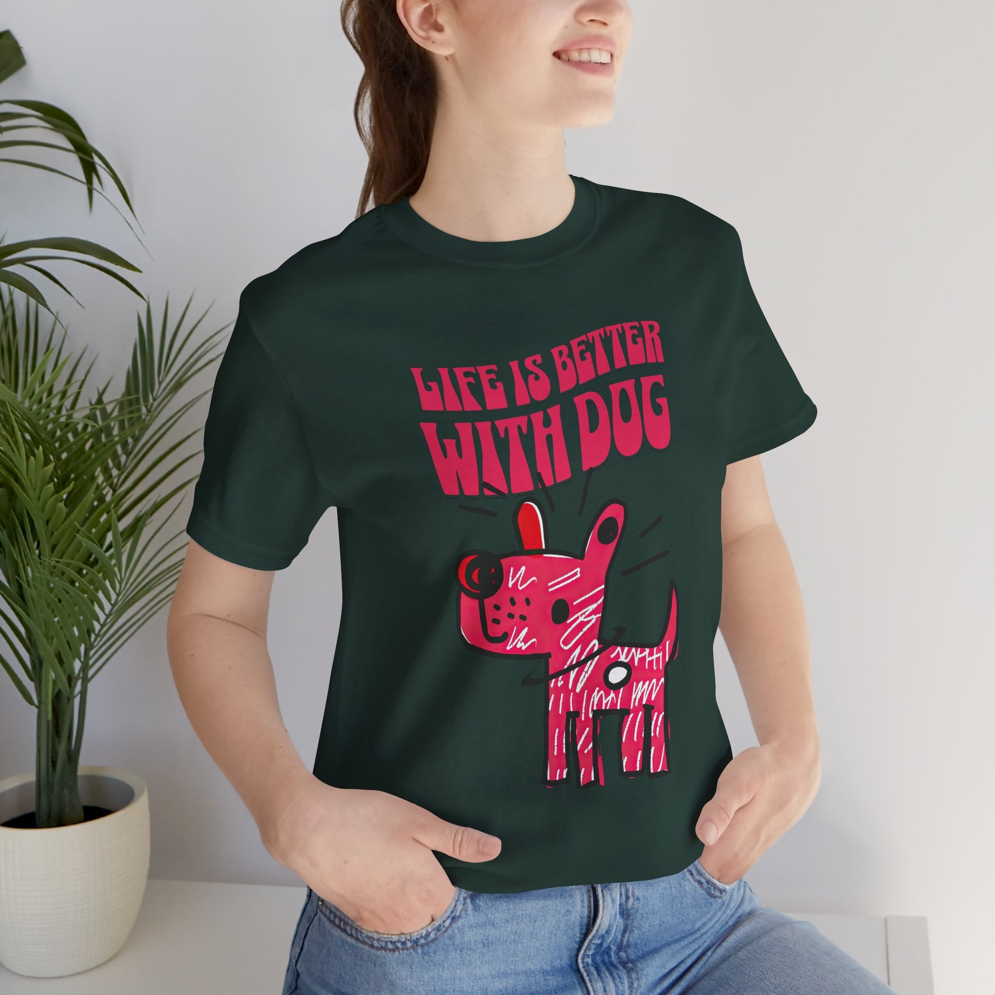 Dog Lover T-Shirt — "Life Is Better With Dog" Cute Pink Pup Graphic Tee