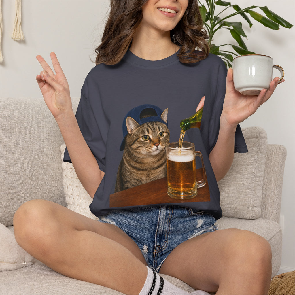 Cat With Beer T-Shirt — Funny Cat Drinking Beer Graphic Tee