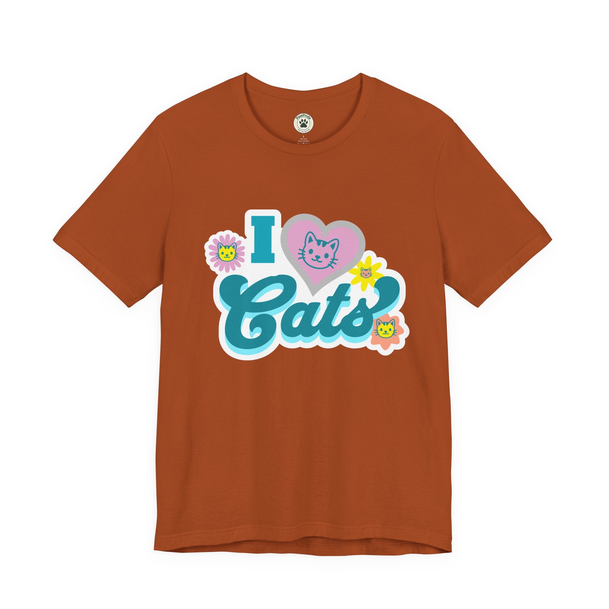I  Cats Retro Floral Tee — Cute Cat Lover Graphic T-Shirt