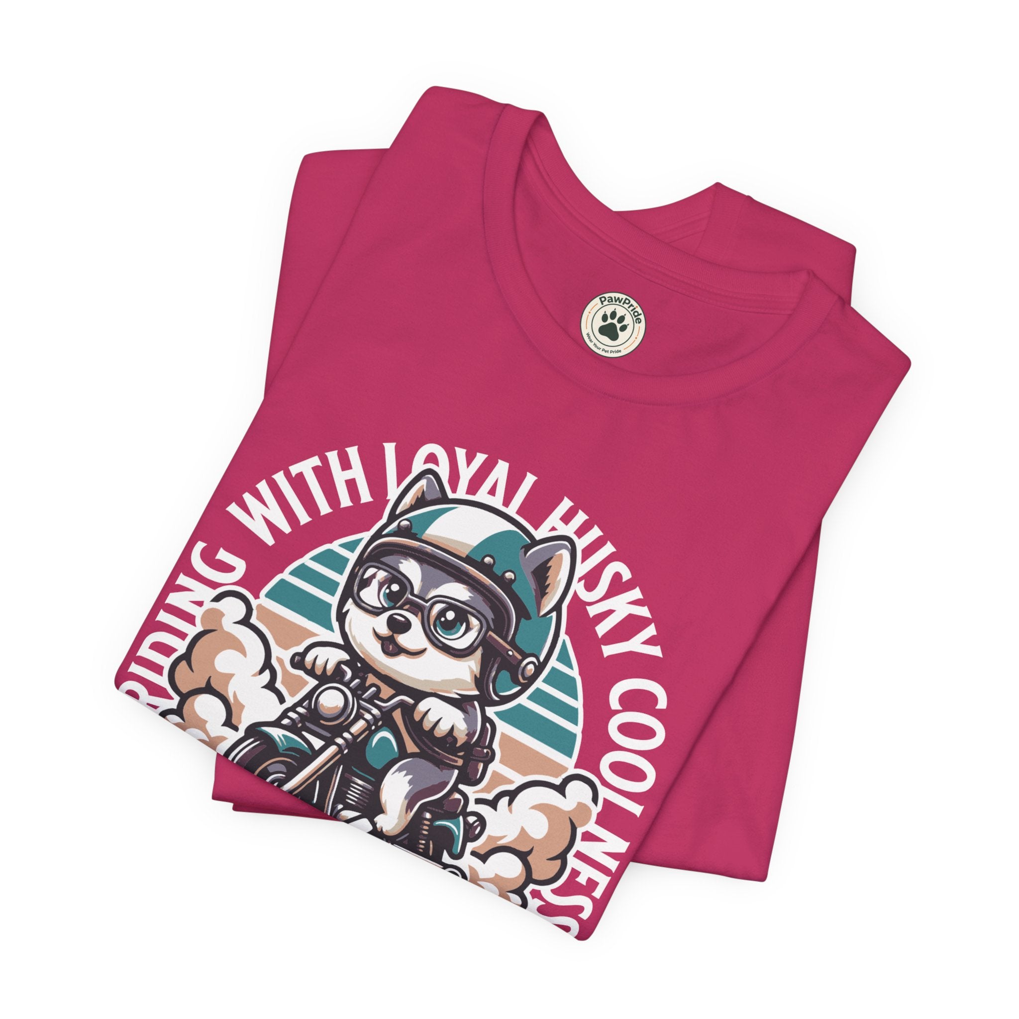 Riders Cat Motorcycle Tee — "Riding With Loyal Husky Coolness" Graphic Shirt