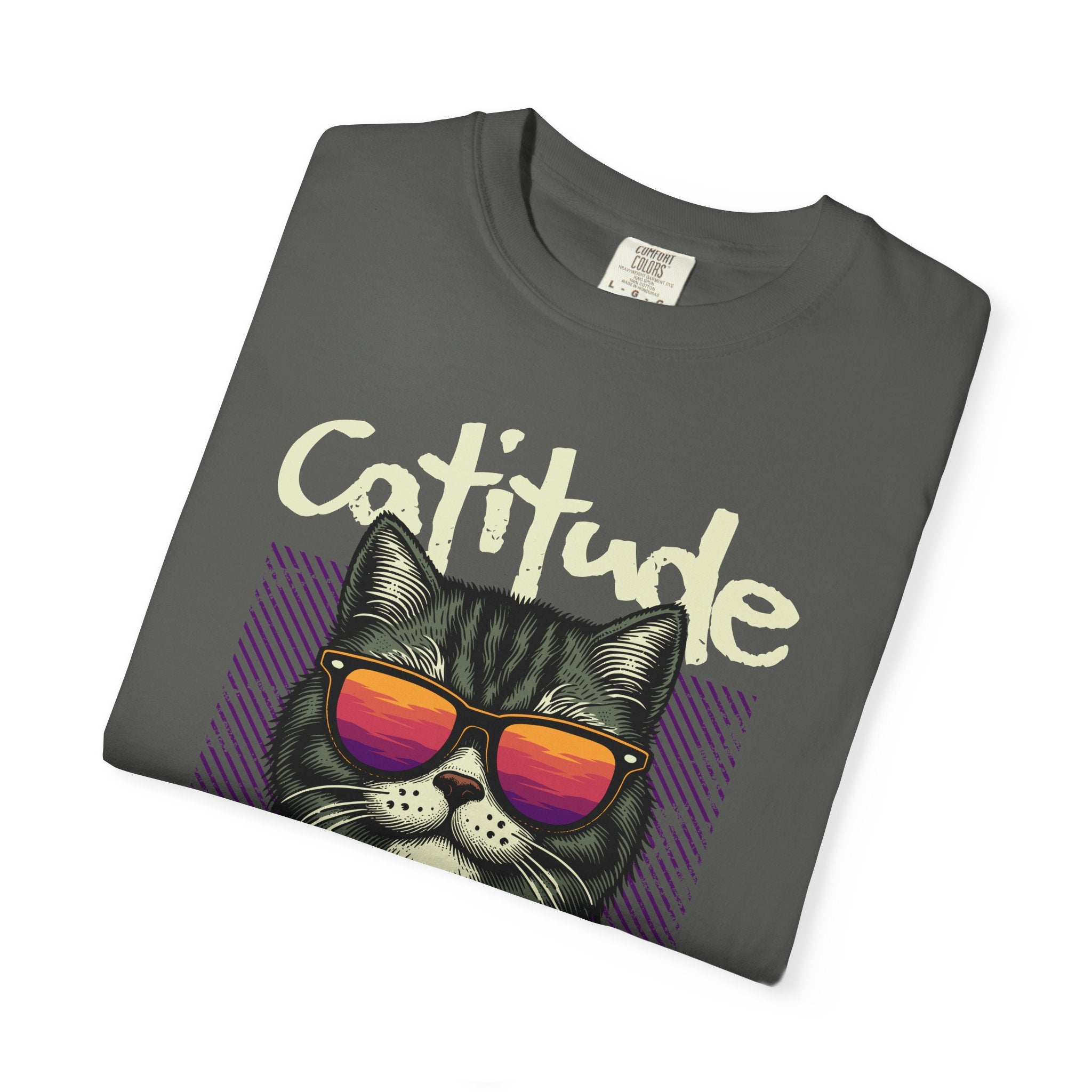Cattitude Cat Tee — Retro Sunglasses & Bandana Graphic T-Shirt