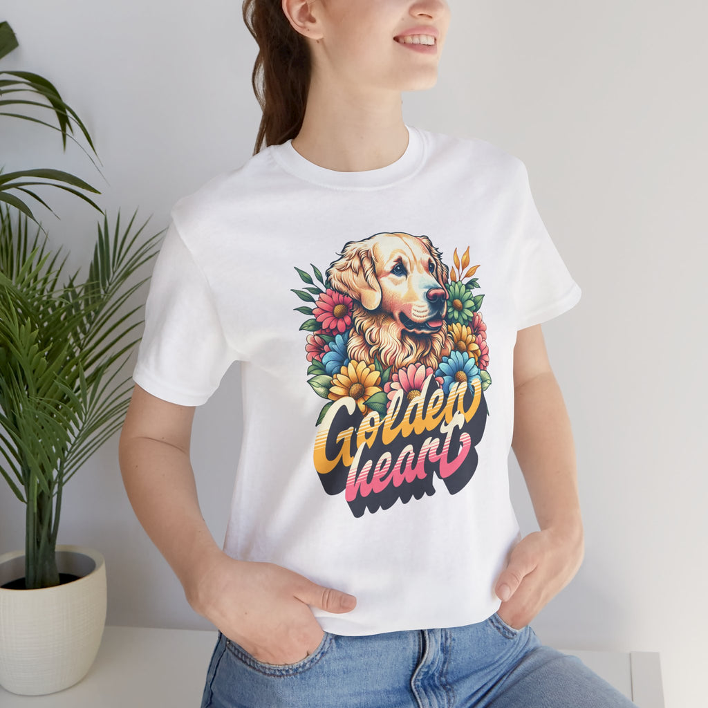 Golden Heart T-Shirt — Retro Floral Golden Retriever Tee