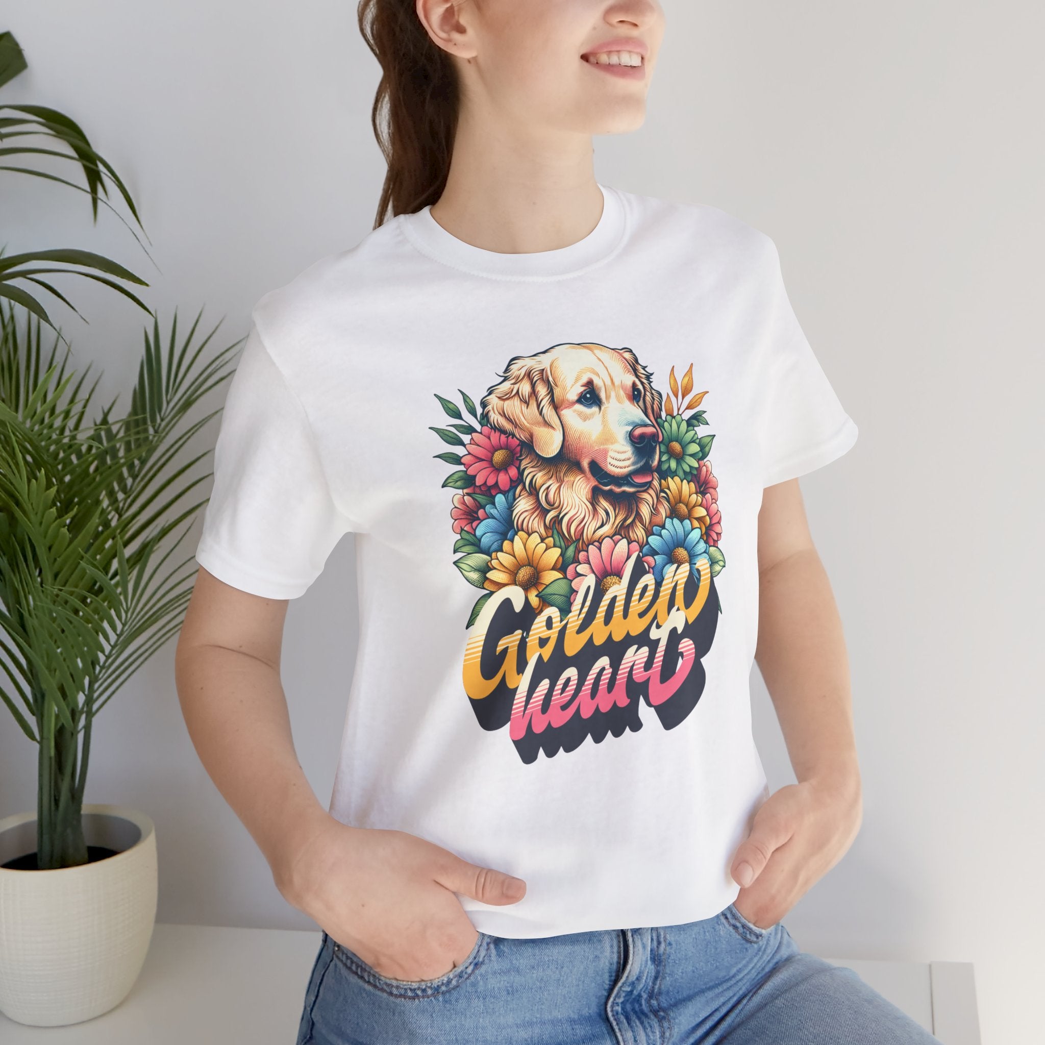 Golden Heart T-Shirt — Retro Floral Golden Retriever Tee