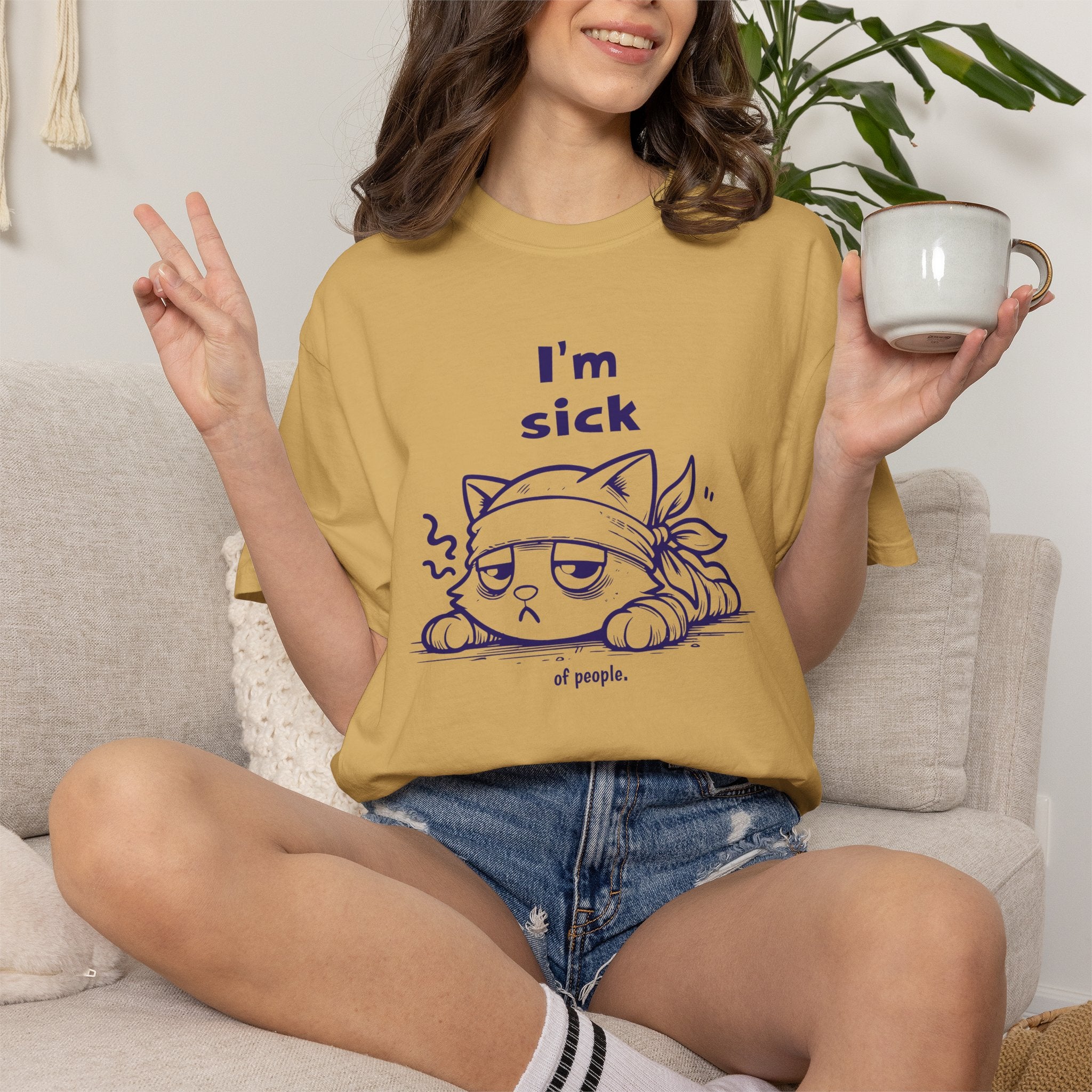 T-Shirt — “I’m Sick of People” Cute Grumpy Cat Graphic Tee