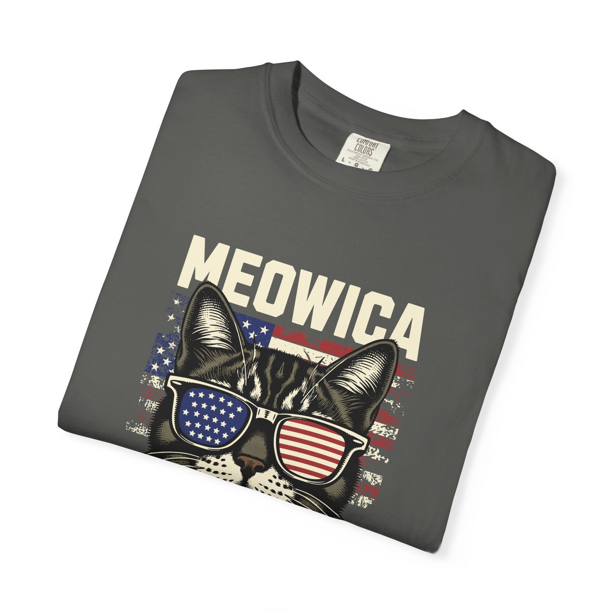Meowica Cat T-Shirt — Patriotic American Flag Kitty Graphic Tee