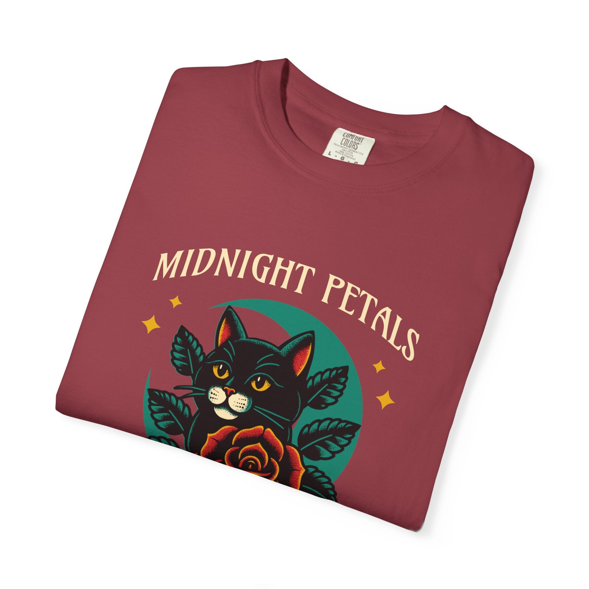 Midnight Petals Cat & Rose Tee — "Midnight Petals: In the Moon Embrace"
