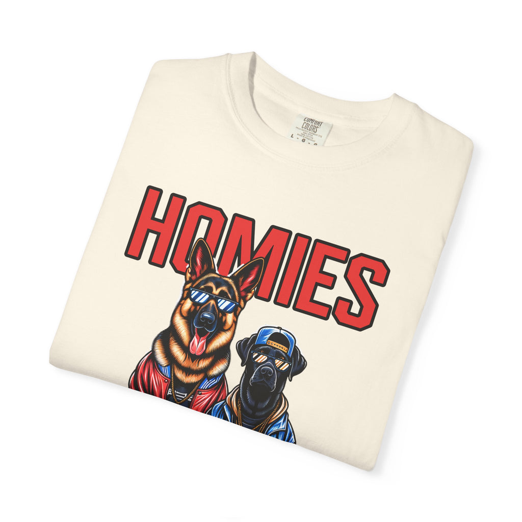 Homies Dogs T-Shirt — Graphic 'HOMIES' German Shepherd & Rottweiler Tee