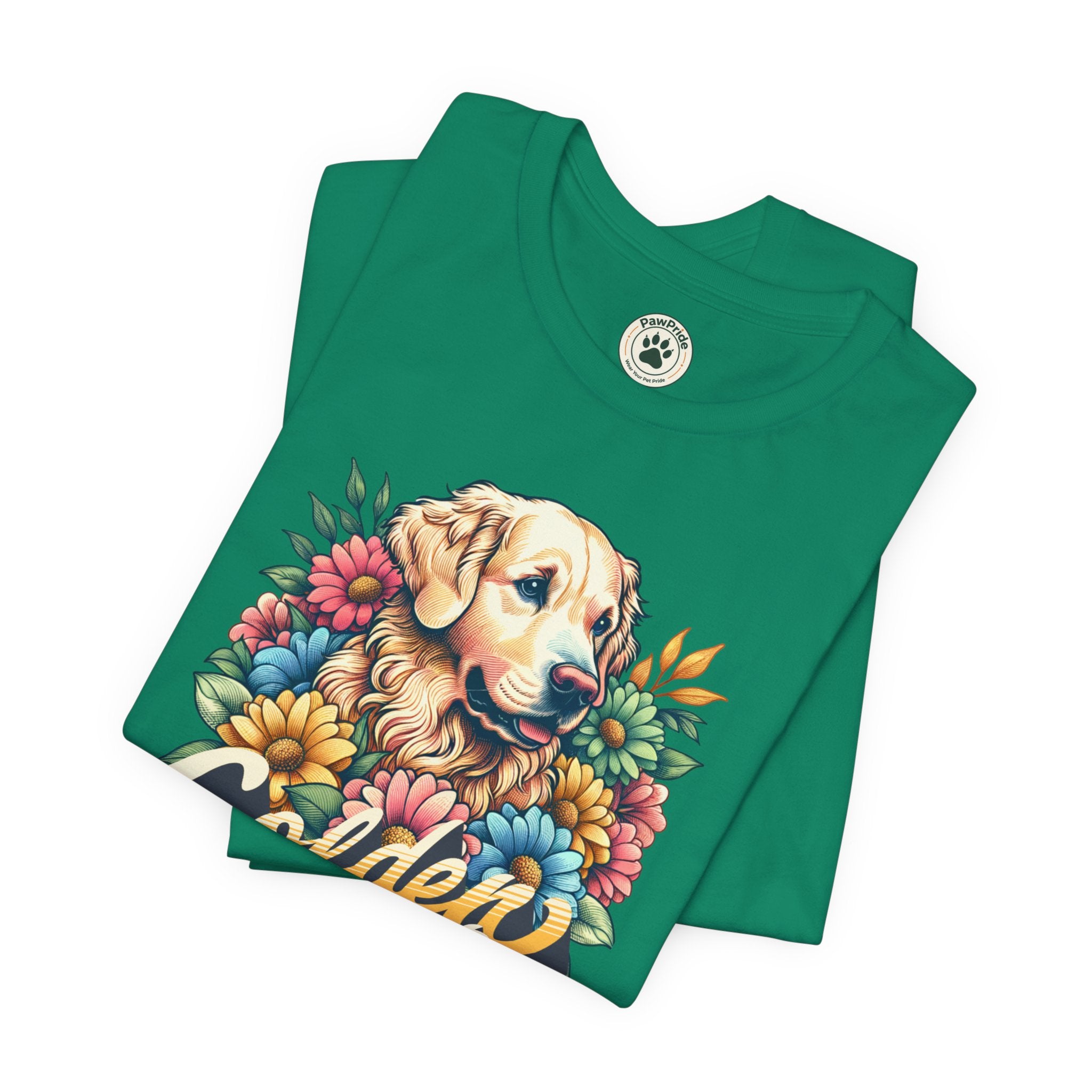 Golden Heart T-Shirt — Retro Floral Golden Retriever Tee