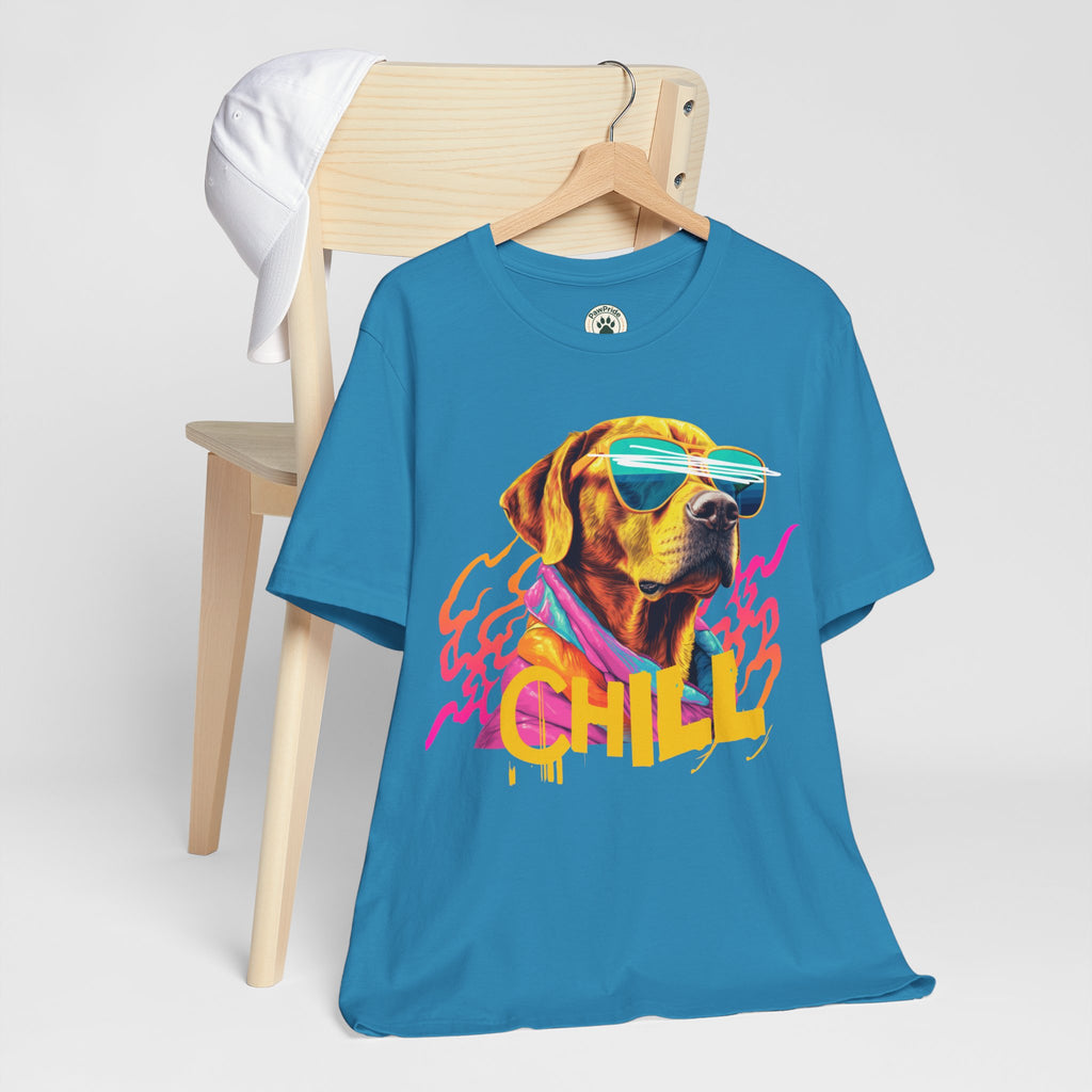 Chill Sunglasses Dog Tee — Retro Neon “CHILL” Graphic T-Shirt