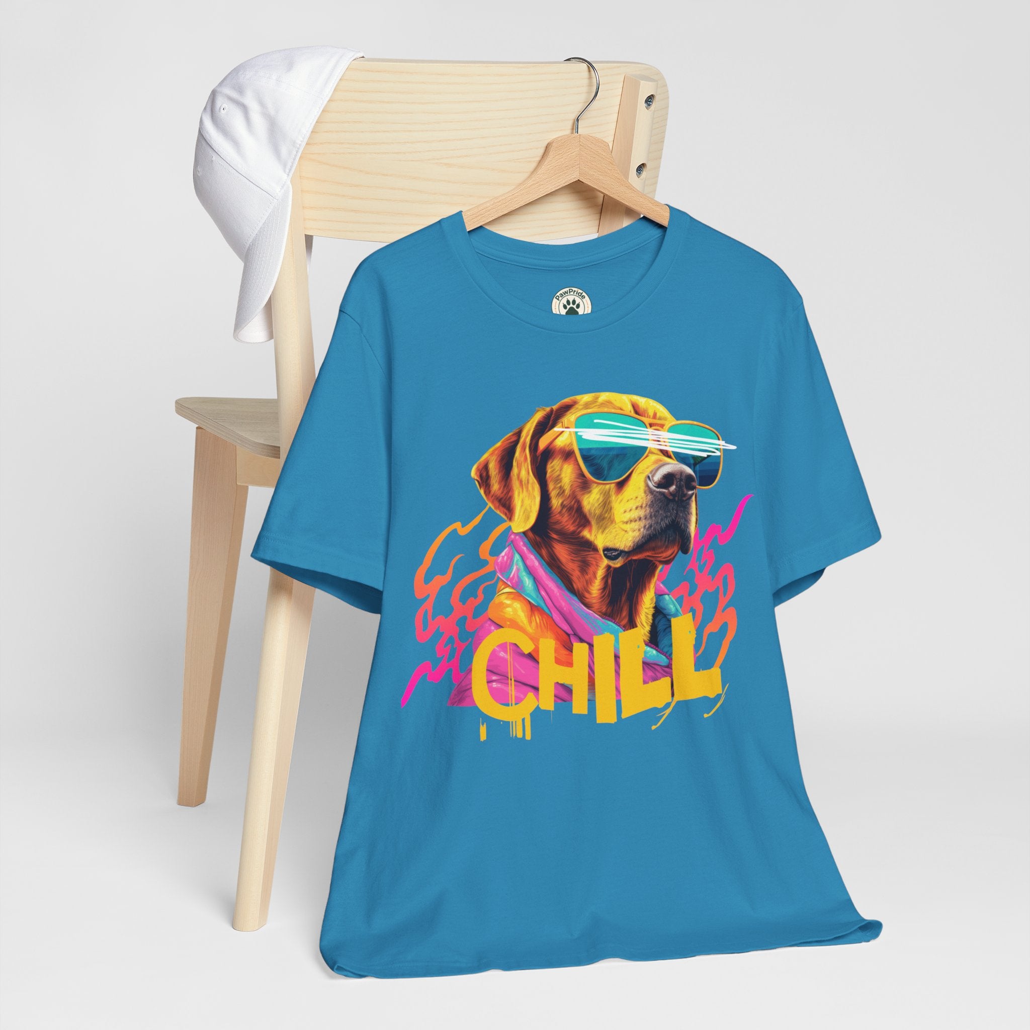 Chill Sunglasses Dog Tee — Retro Neon “CHILL” Graphic T-Shirt