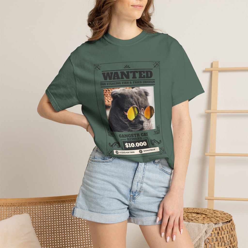 Wanted 'Gangsta Cat' T-Shirt — Vintage Wanted Poster Cat with Sunglasses