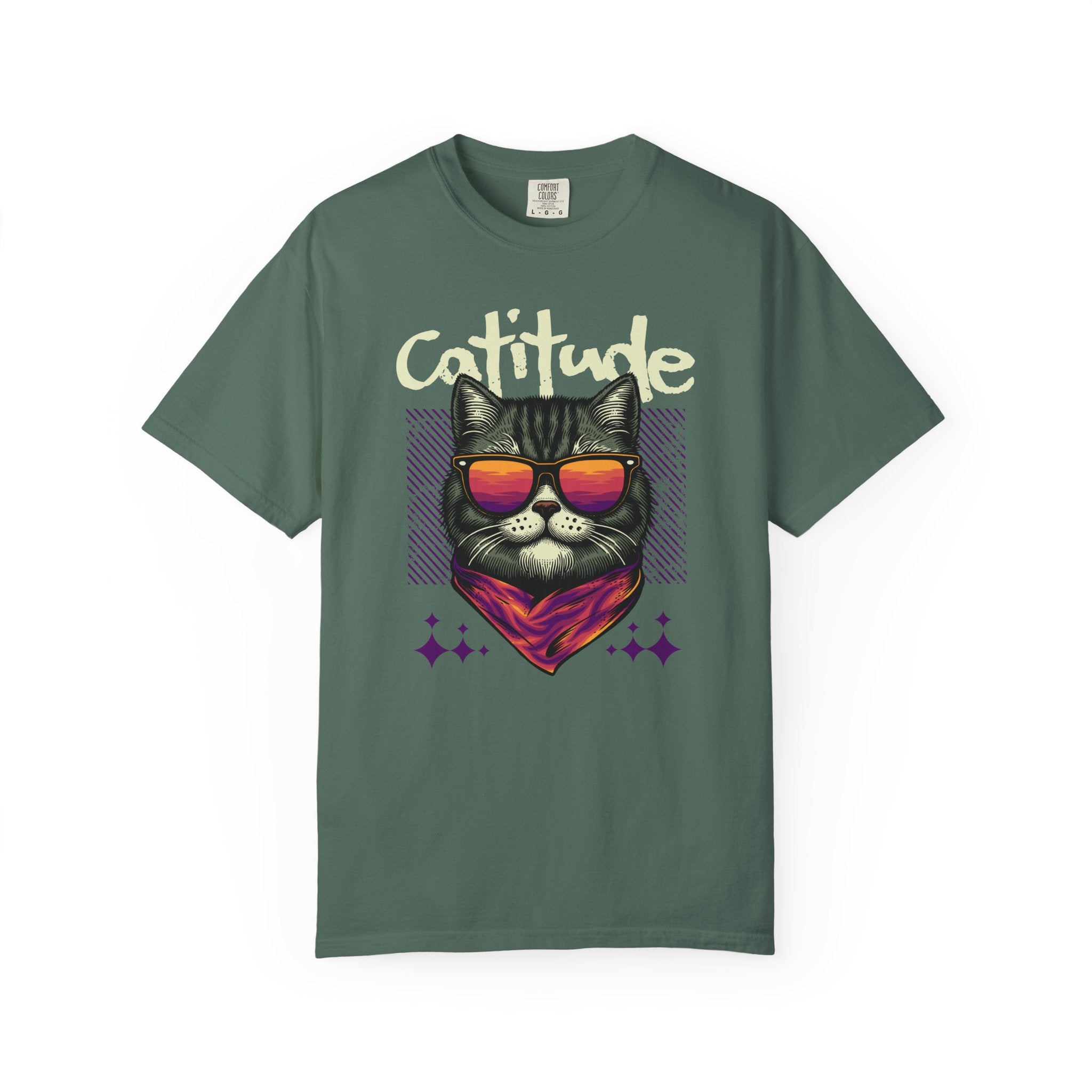 Cattitude Cat Tee — Retro Sunglasses & Bandana Graphic T-Shirt