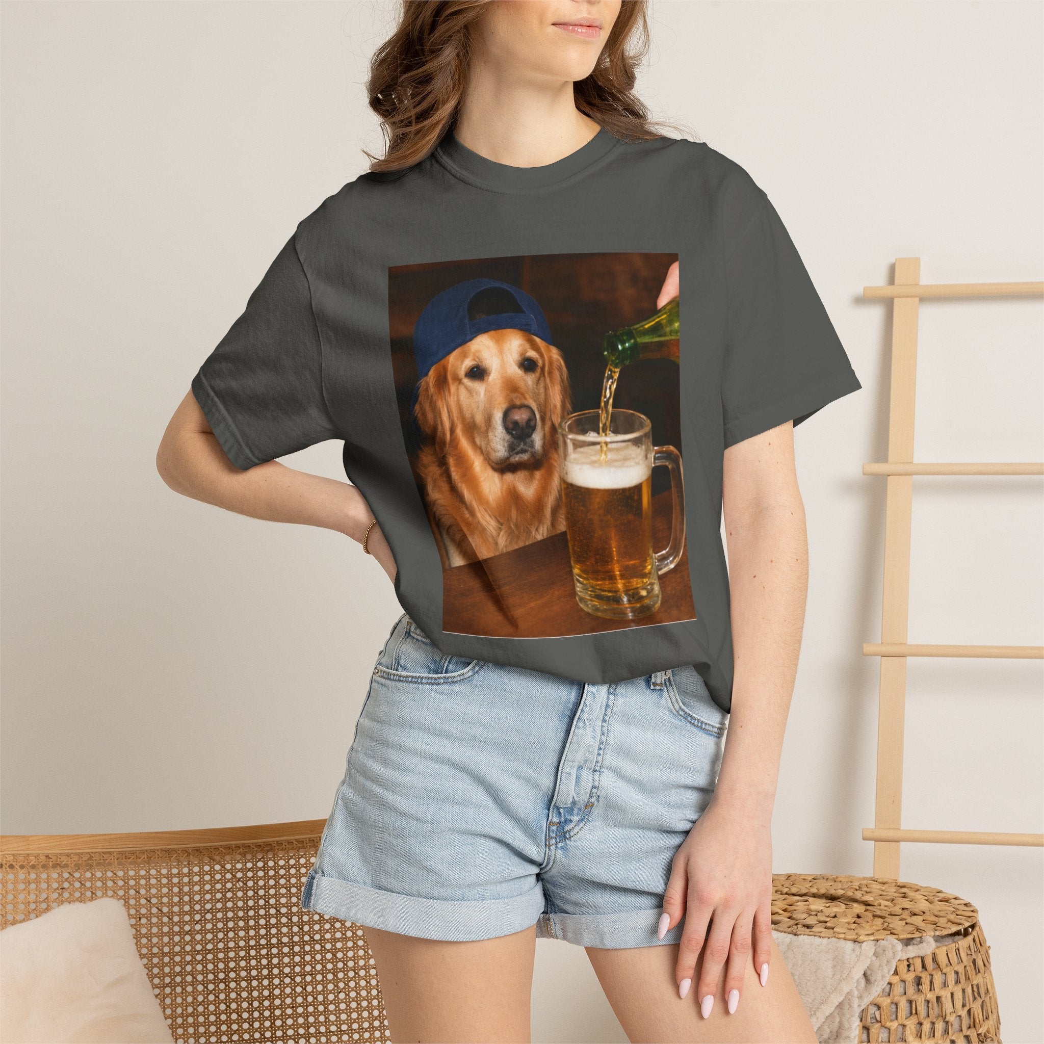 Golden Retriever Beer T-Shirt — Funny Dog Drinking Beer Graphic Tee