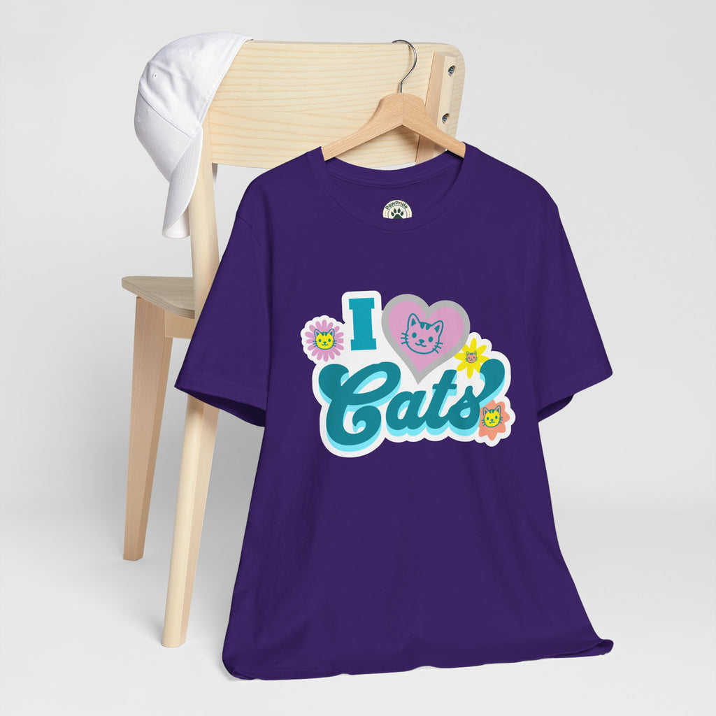 I  Cats Retro Floral Tee — Cute Cat Lover Graphic T-Shirt