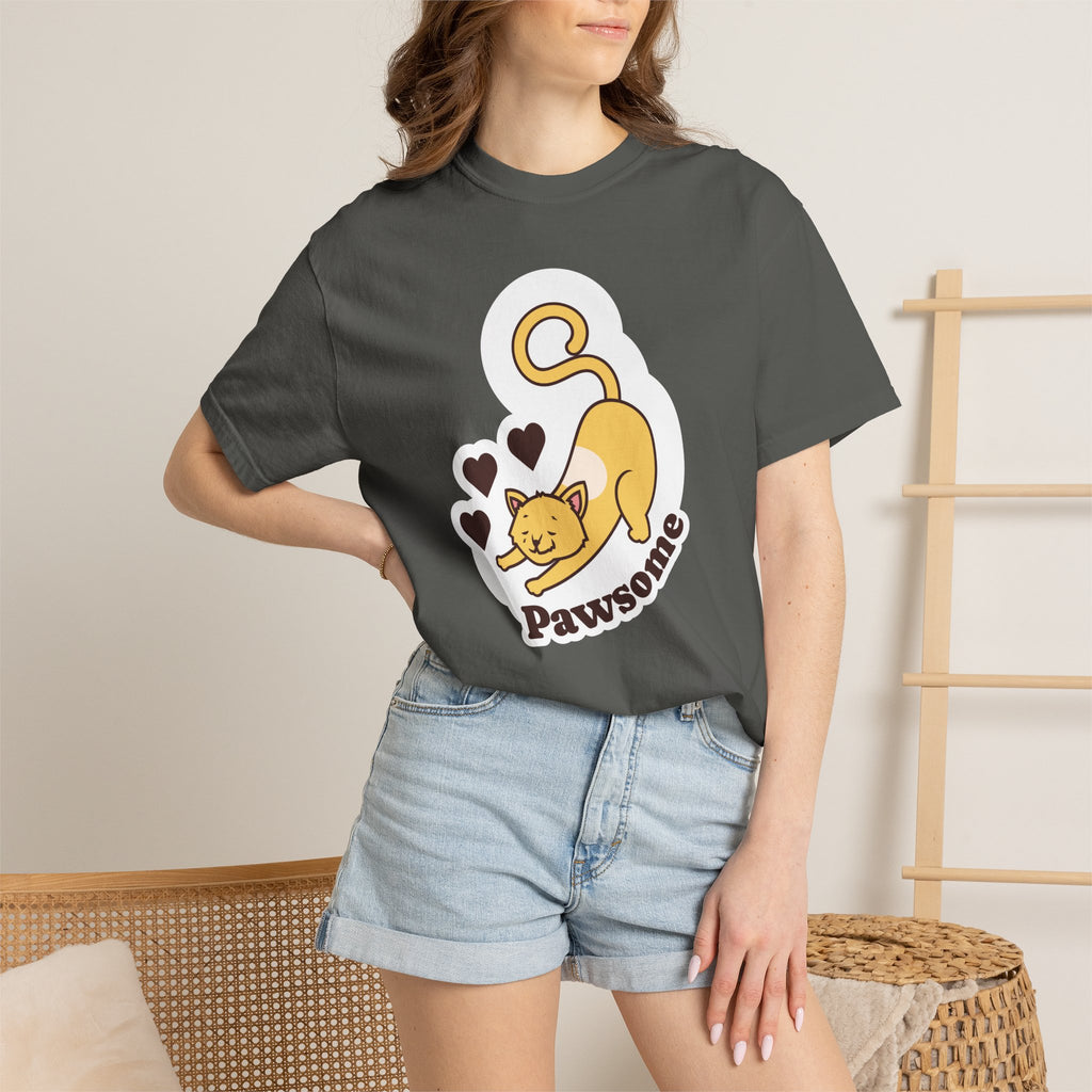 Pawsome Cat T-Shirt — Cute Stretching Kitty Graphic Tee