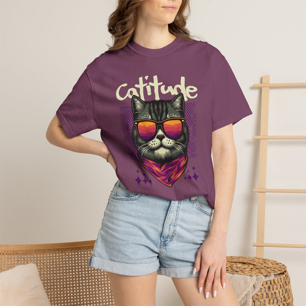 Cattitude Cat Tee — Retro Sunglasses & Bandana Graphic T-Shirt