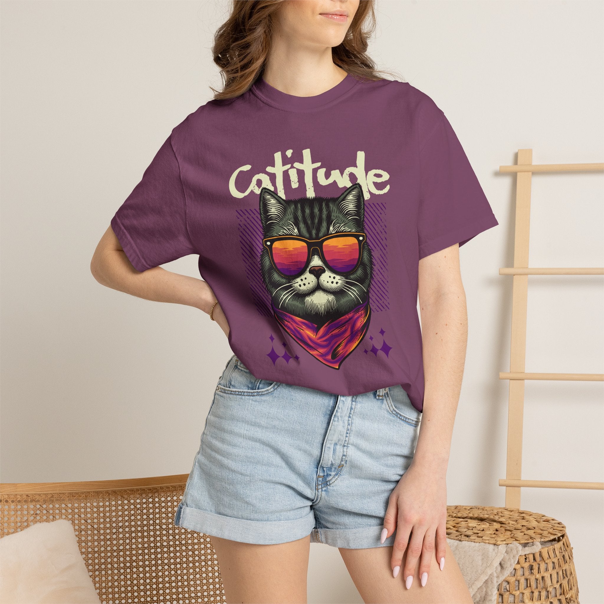 Cattitude Cat Tee — Retro Sunglasses & Bandana Graphic T-Shirt