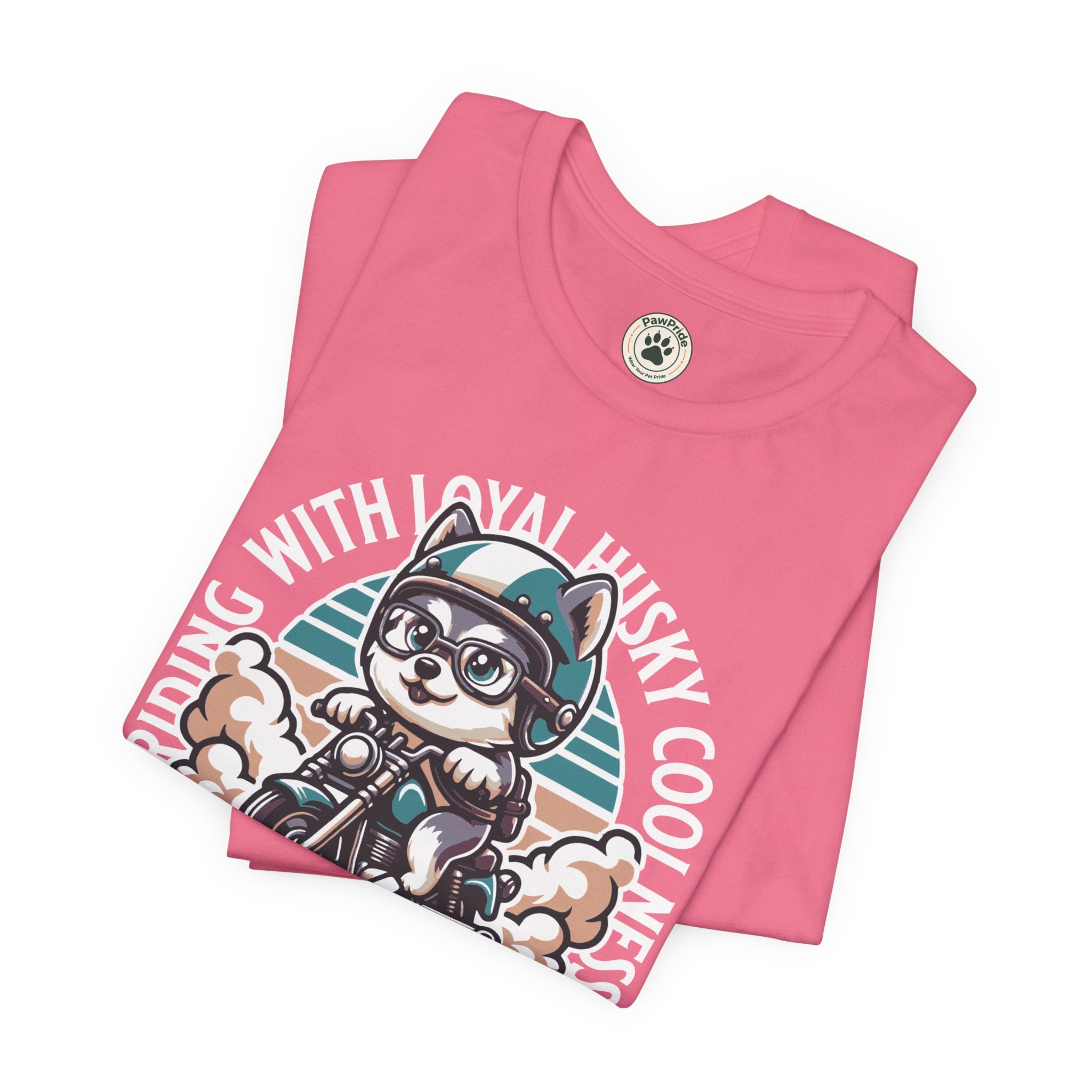 Riders Cat Motorcycle Tee — "Riding With Loyal Husky Coolness" Graphic Shirt