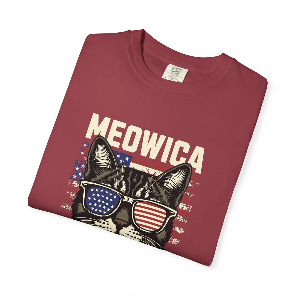 Meowica Cat T-Shirt — Patriotic American Flag Kitty Graphic Tee