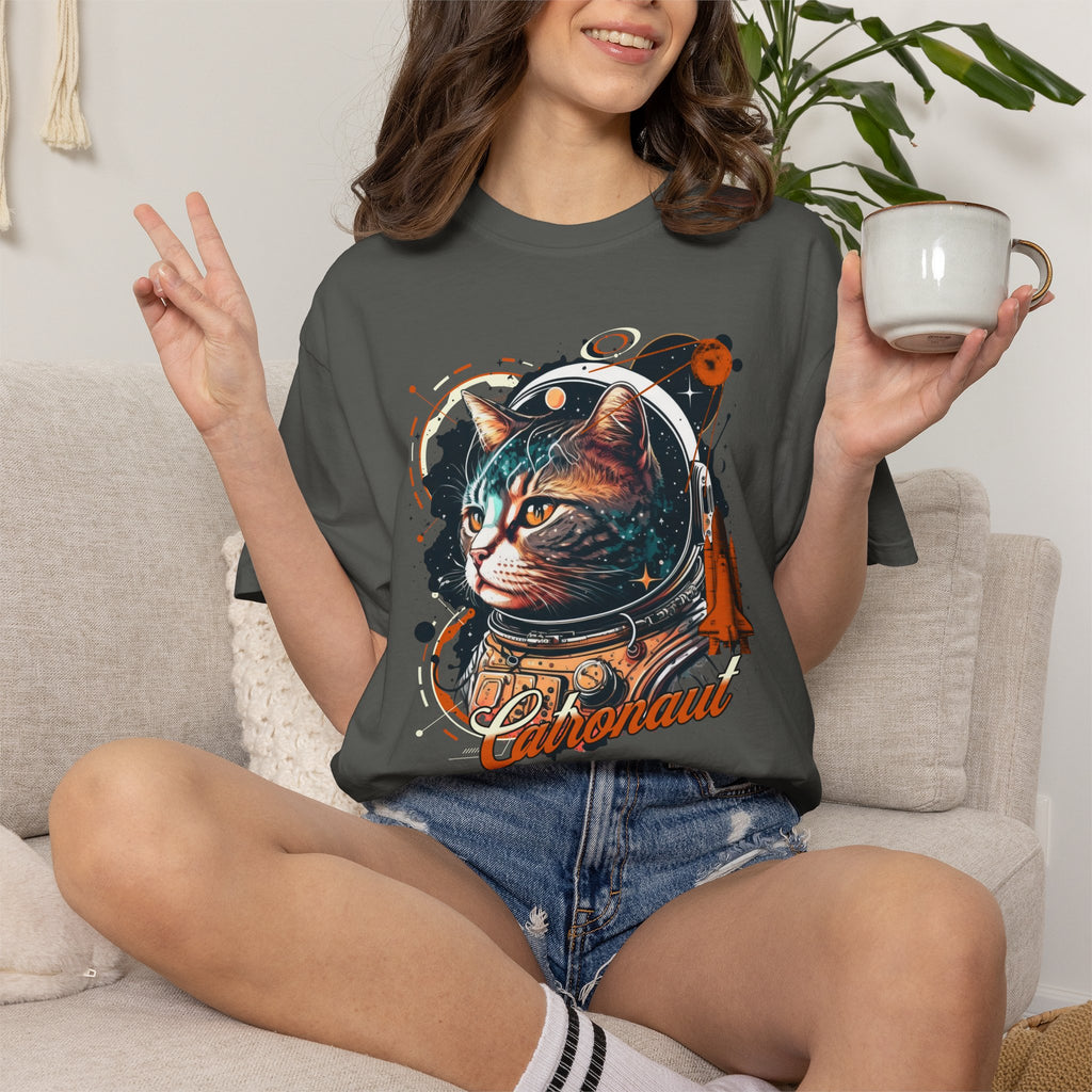 Astronaut Cat Graphic T-Shirt — 'Cabonaut' Retro Space Helmet Tee