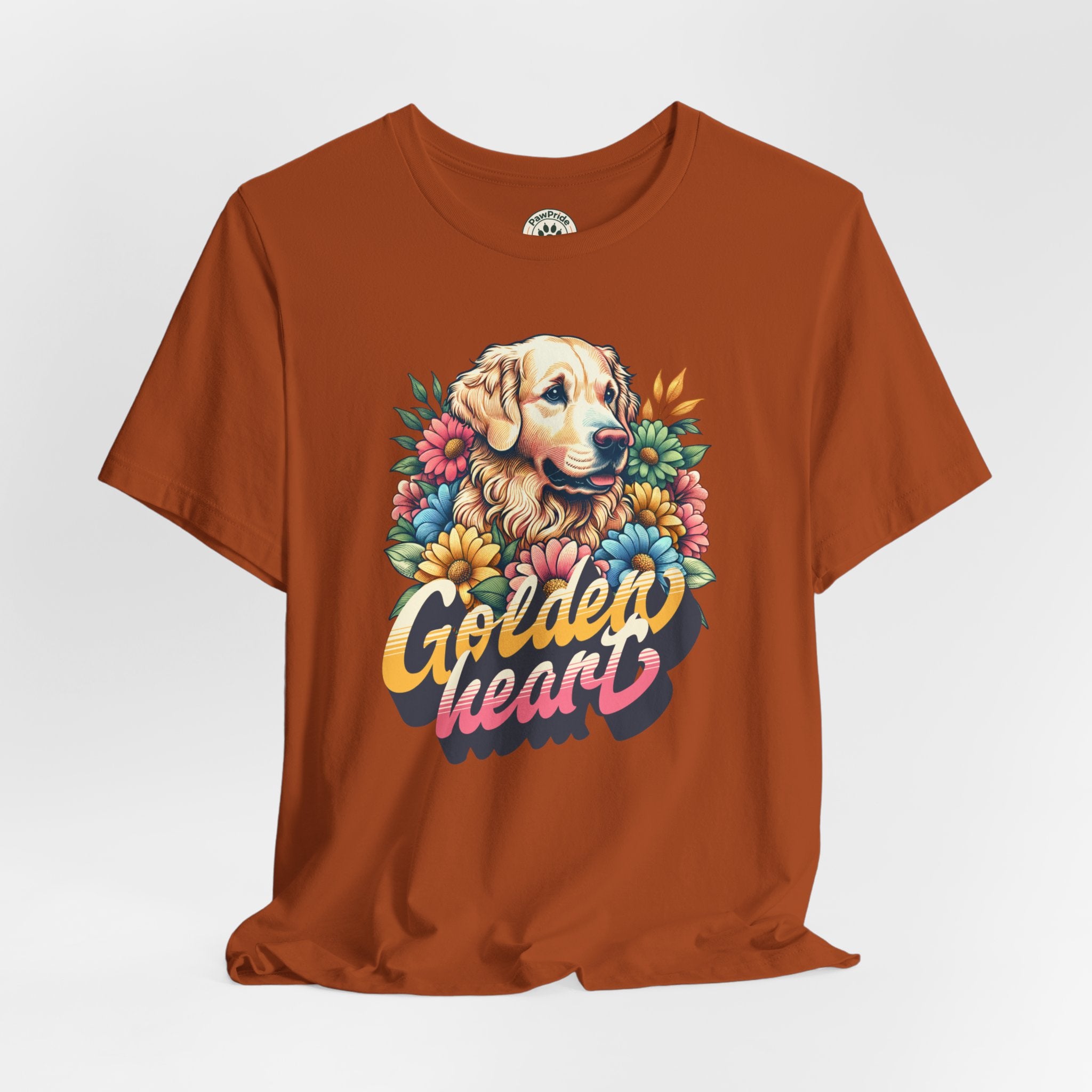 Golden Heart T-Shirt — Retro Floral Golden Retriever Tee