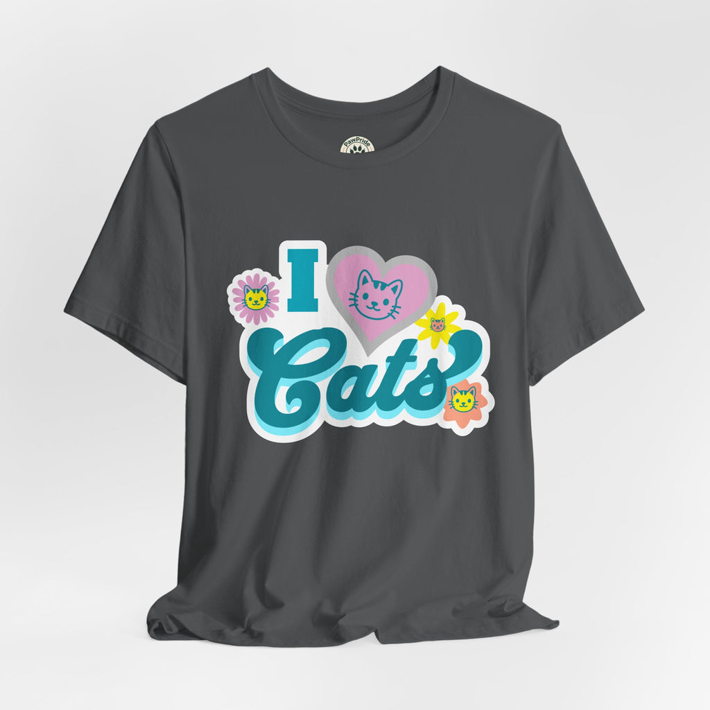 I  Cats Retro Floral Tee — Cute Cat Lover Graphic T-Shirt