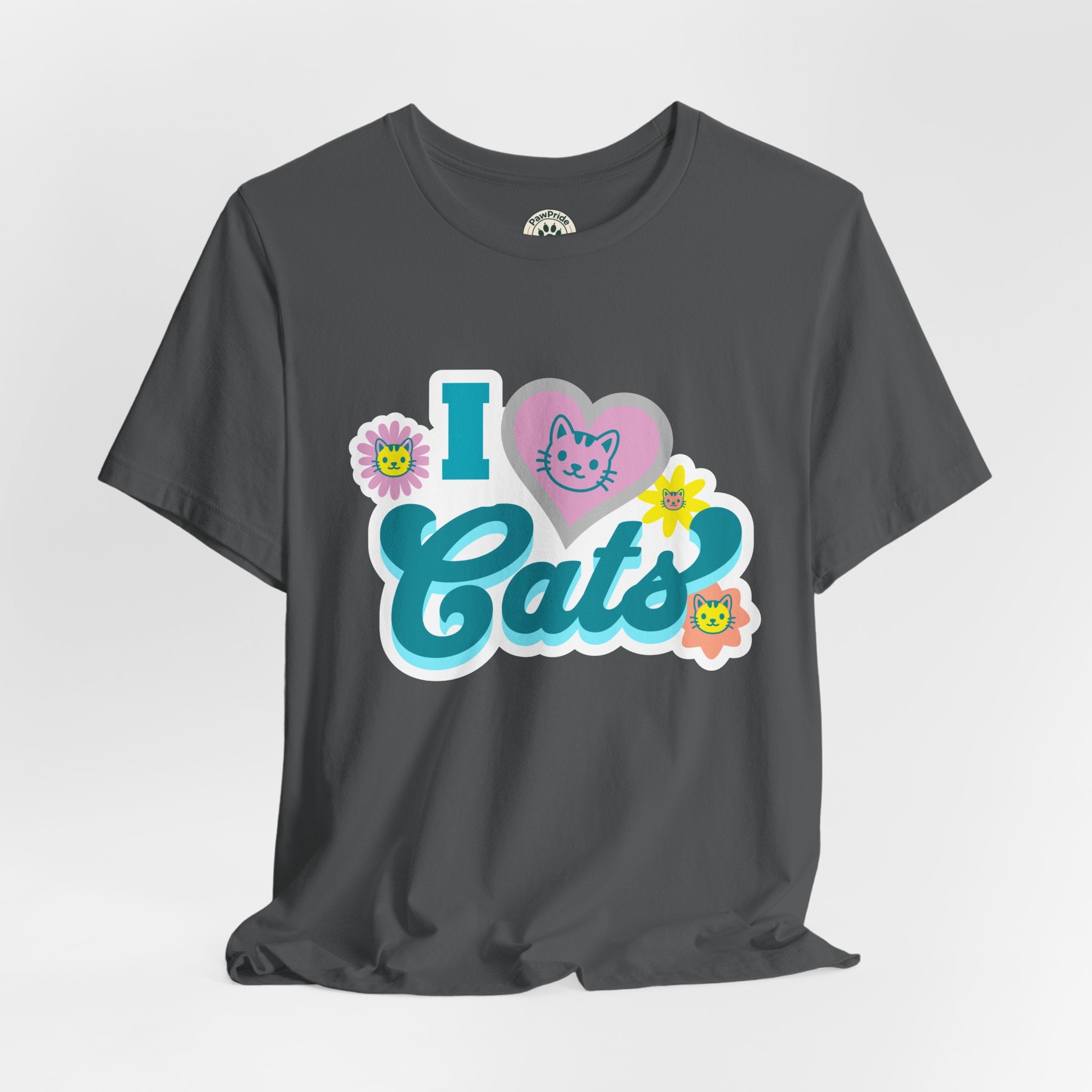 I  Cats Retro Floral Tee — Cute Cat Lover Graphic T-Shirt